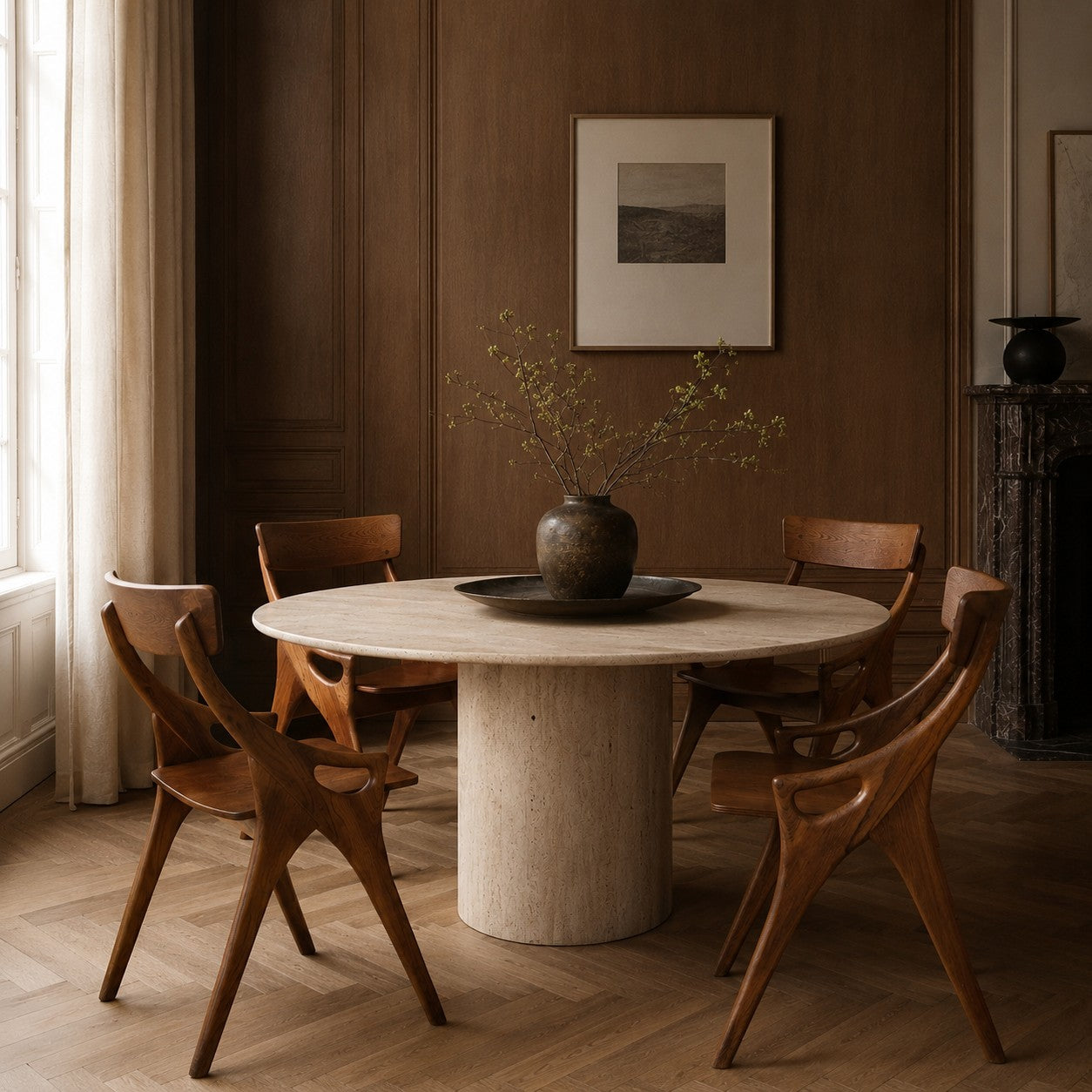 Set of 4 Rustic Oak Arne Hovmand Olsen Dining Chairs for Mogens