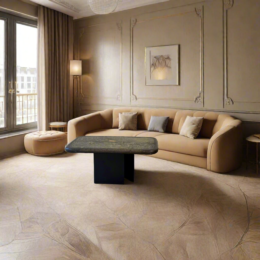 Table basse rectangulaire en ardoise japonaise verte de style brutaliste, par le sculpteur Paul Kingma, Pays-Bas, 89