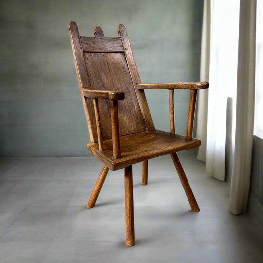 18th Century Rustik Oak Welsh Vernacular Armchair Hall Chair