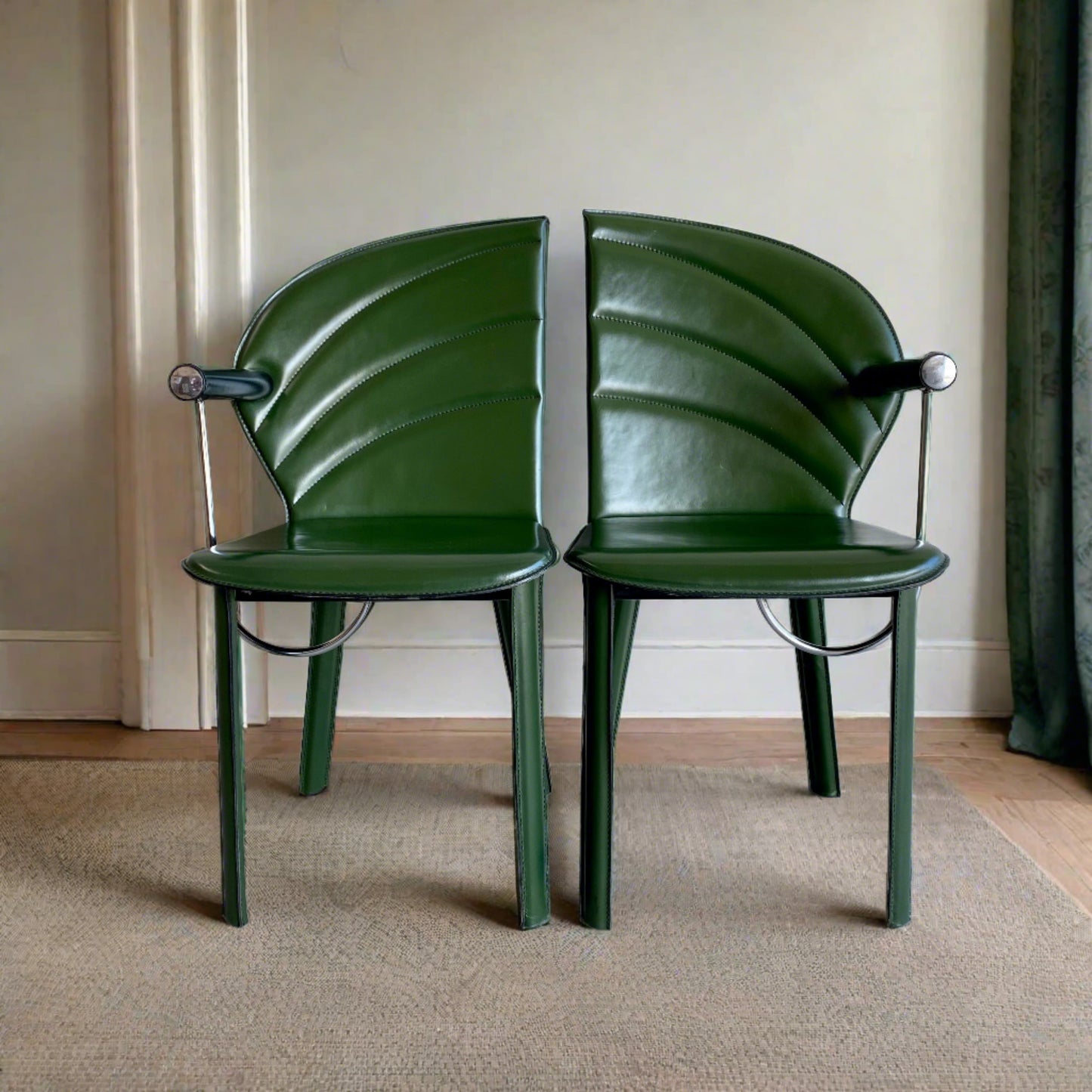 2 fauteuils en cuir vert de Mario Morbidelli pour Naos, Italie, années 1980