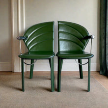 Load image into Gallery viewer, 2 X Green Leather Arm Chairs by Mario Morbidelli for Naos, Italy 1980s
