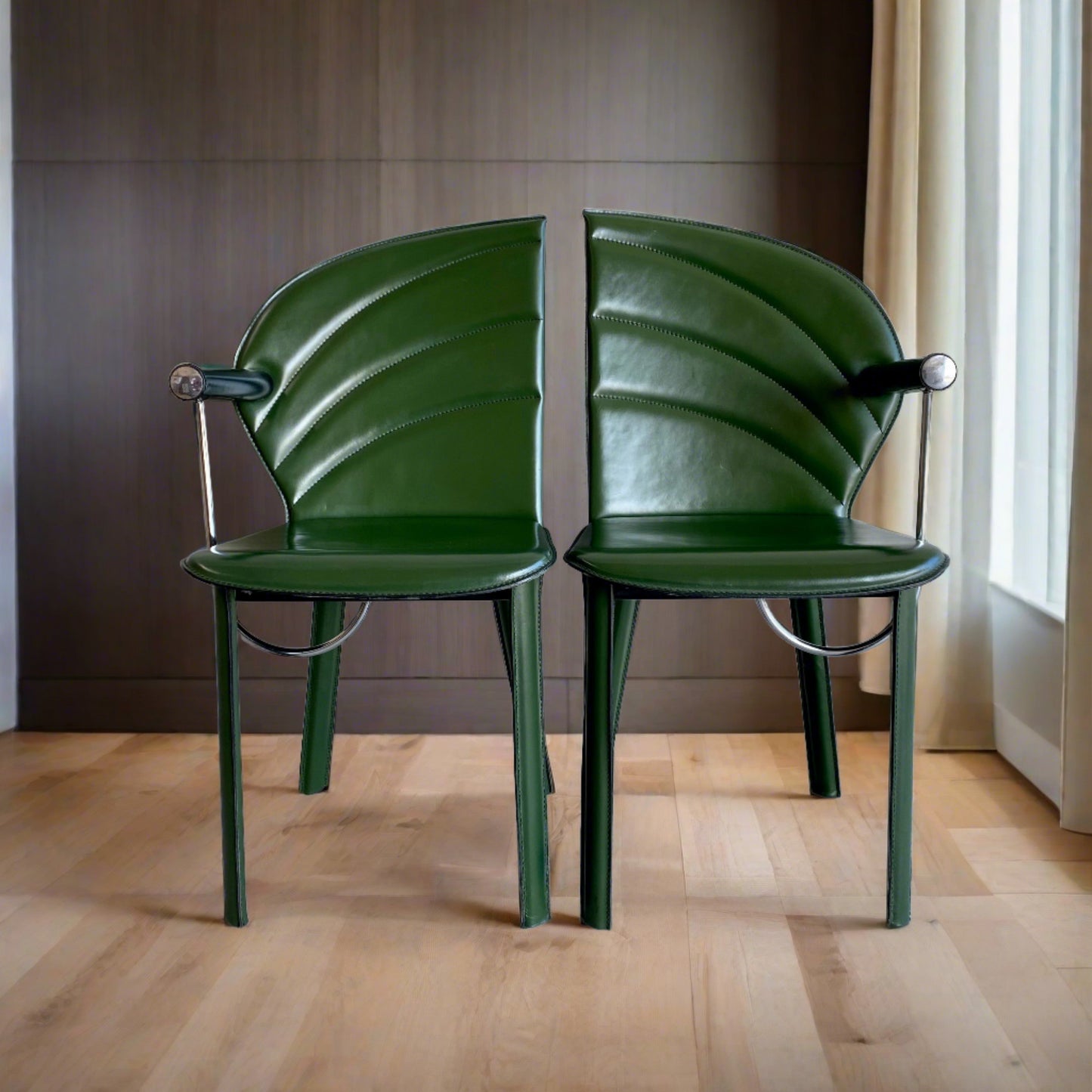 2 fauteuils en cuir vert de Mario Morbidelli pour Naos, Italie, années 1980