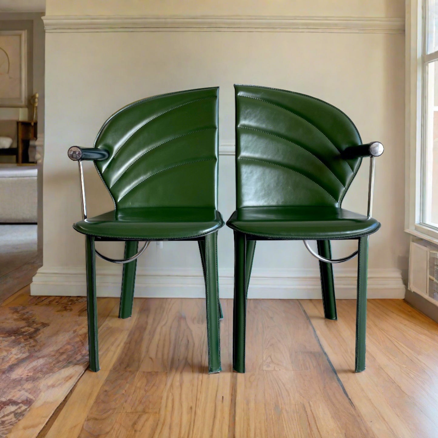 2 fauteuils en cuir vert de Mario Morbidelli pour Naos, Italie, années 1980