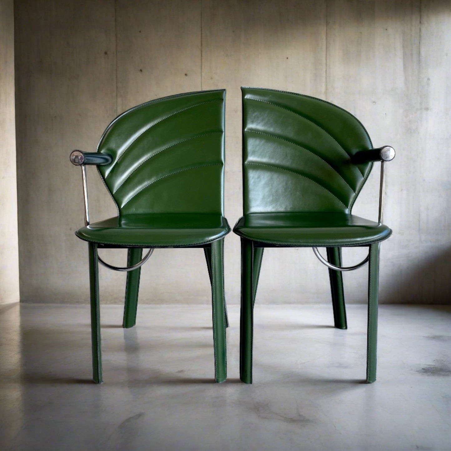 2 fauteuils en cuir vert de Mario Morbidelli pour Naos, Italie, années 1980