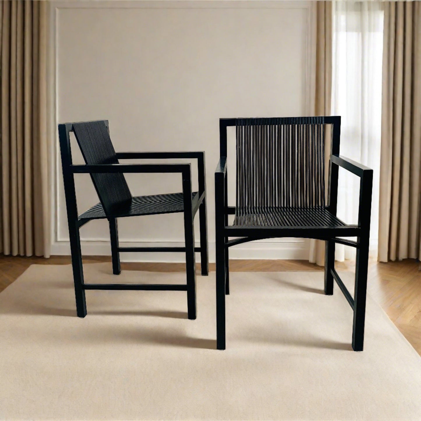 2 x Ruud-Jan Kokke schwarze „Latjes“-Stühle für 't Spectrum, Niederlande 1980