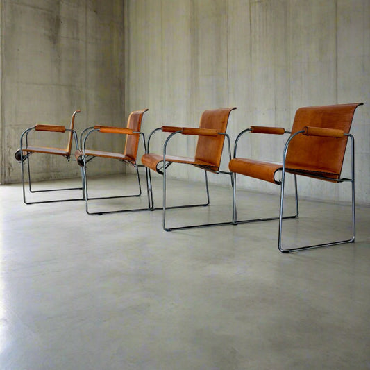 4er-Set Esszimmerstühle aus kamelbraunem Sattelleder von Arrben Italy