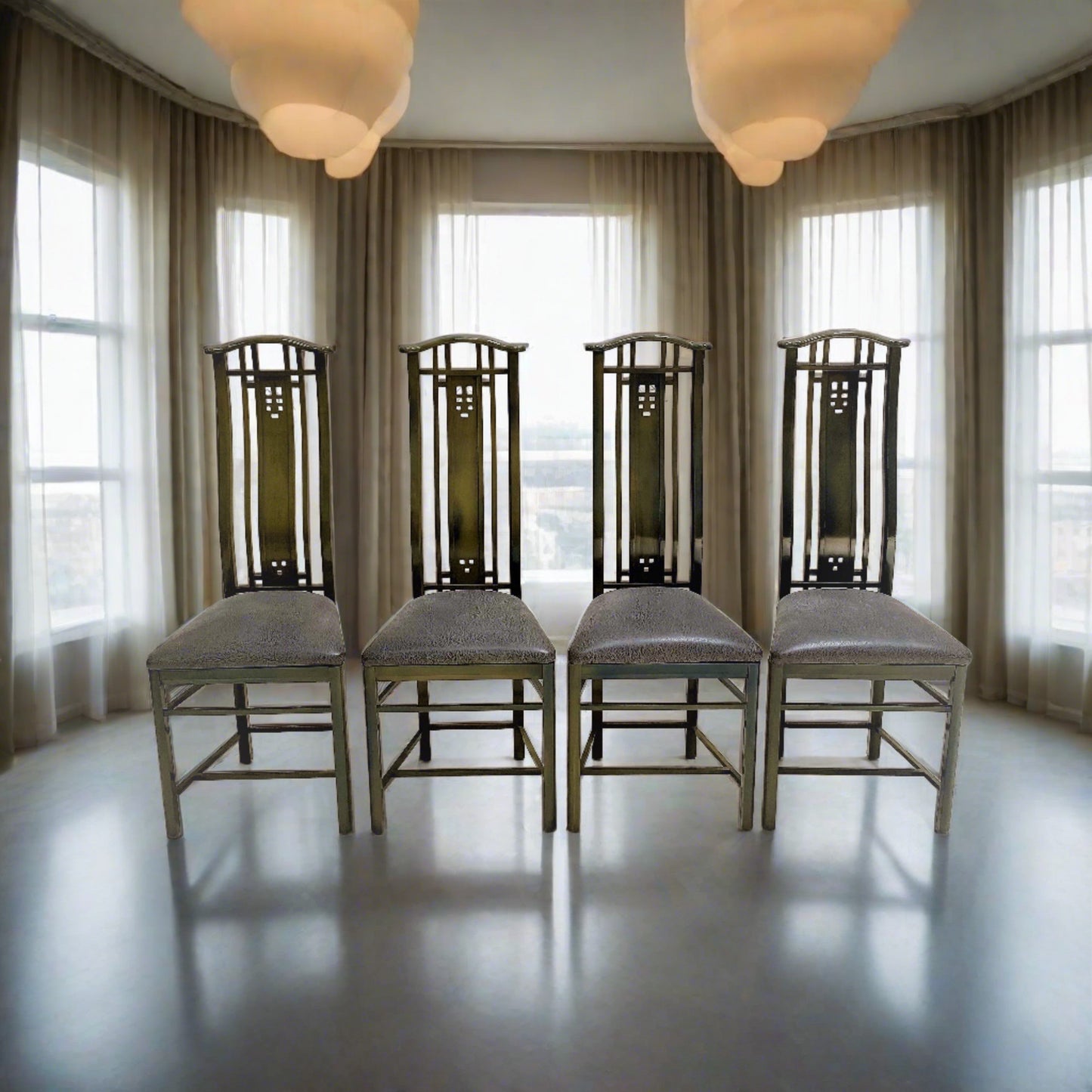 4 x Hochlehner-Esszimmerstühle mit Lackierung von Umberto Asnago für Giorgetti, Italien 1980