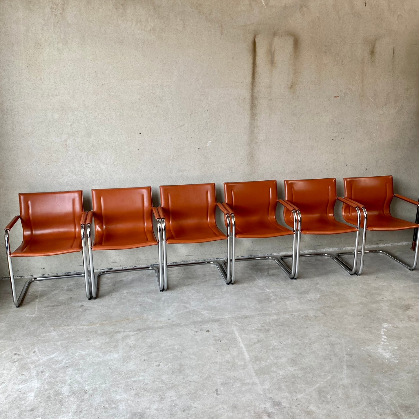 Matteo Grassi "Mg15" Cognac Leather Dining Chairs by Mart Stam, Italy 1980