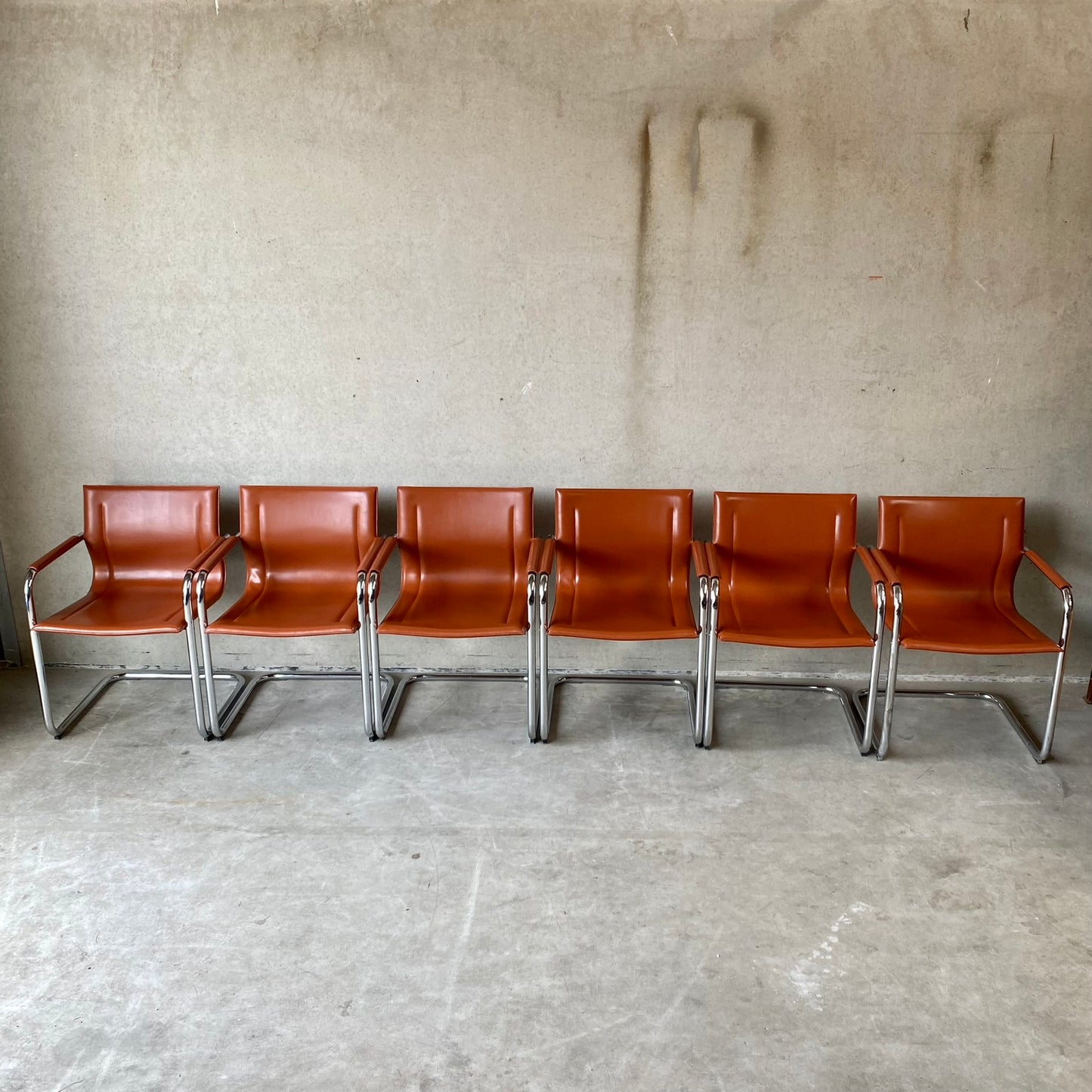 Matteo Grassi "Mg15" Cognac Leather Dining Chairs by Mart Stam, Italy 1980
