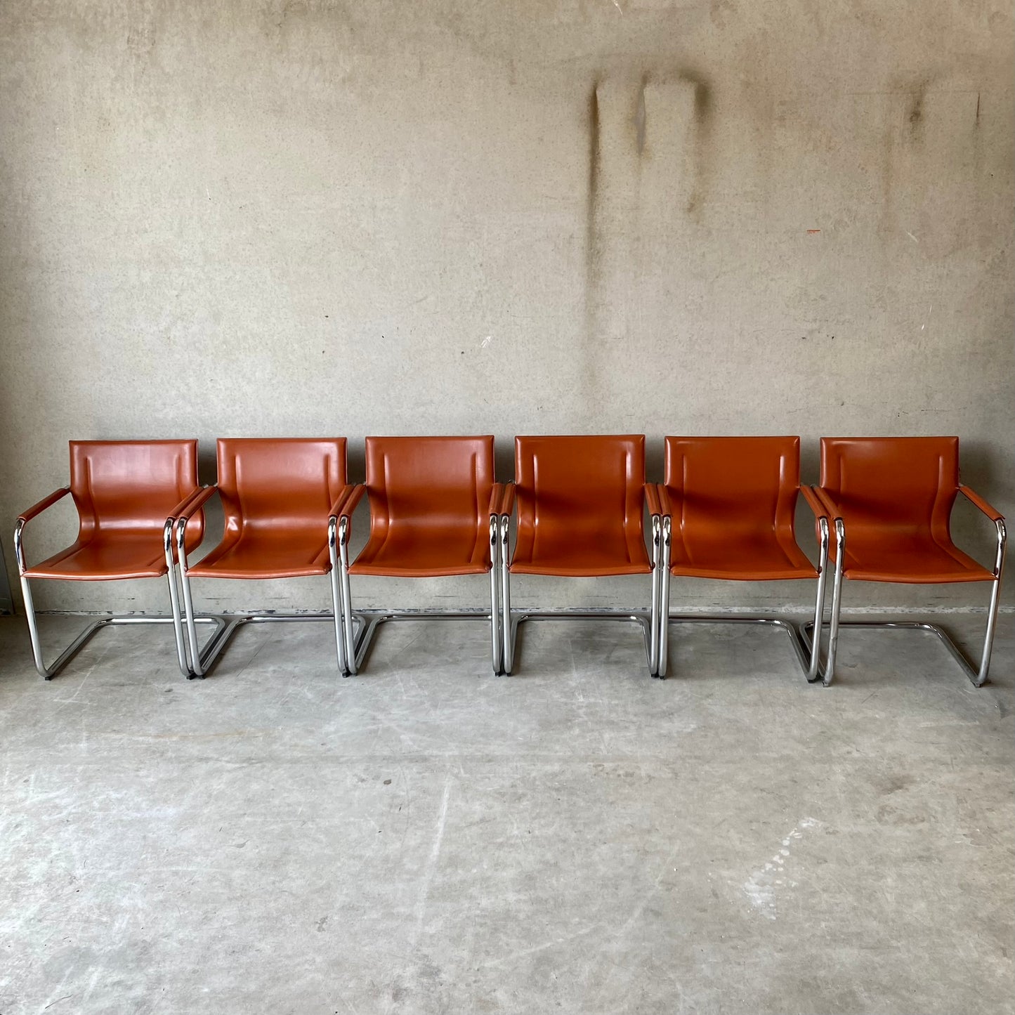 Matteo Grassi "Mg15" Cognac Leather Dining Chairs by Mart Stam, Italy 1980