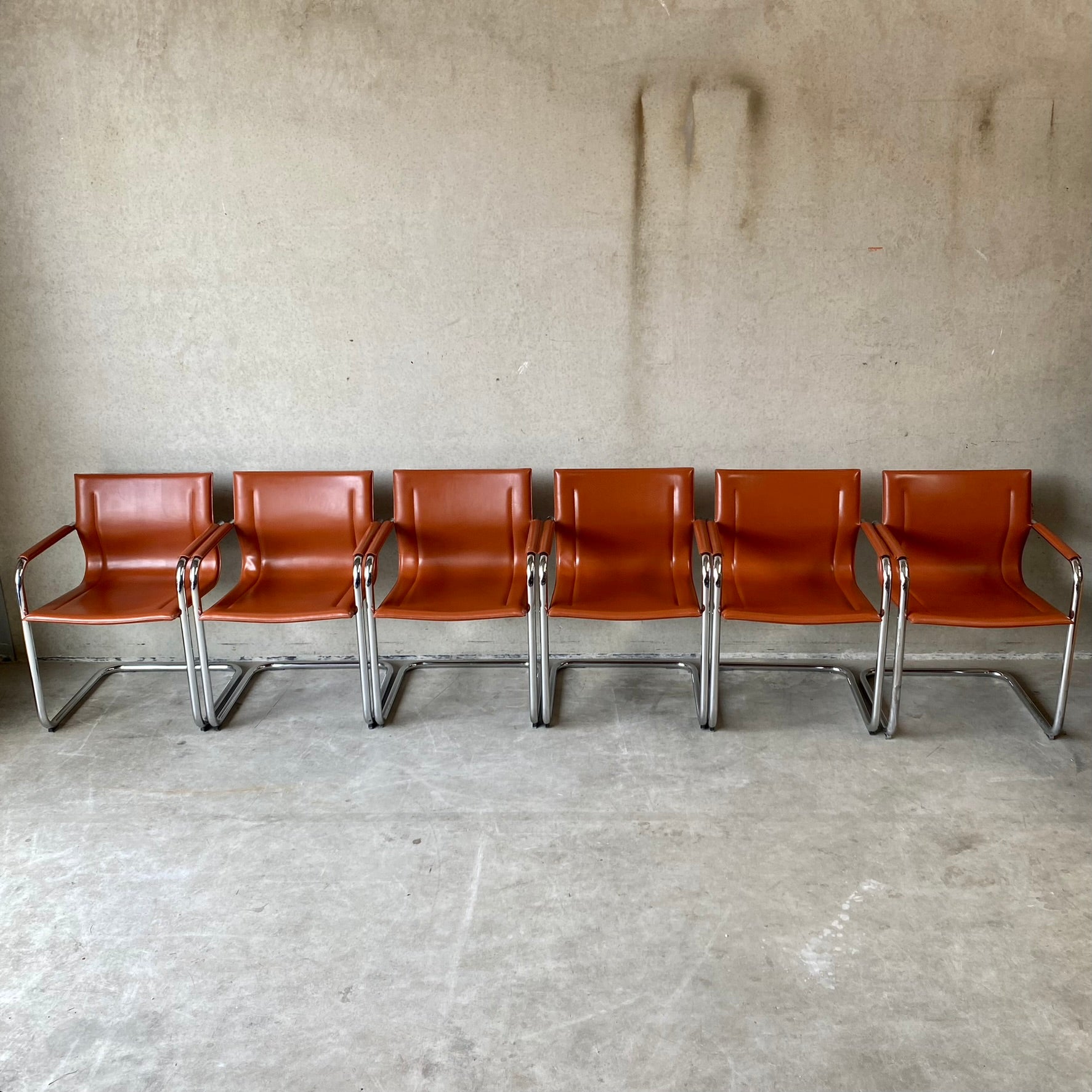 Matteo Grassi "Mg15" Cognac Leather Dining Chairs by Mart Stam, Italy 1980