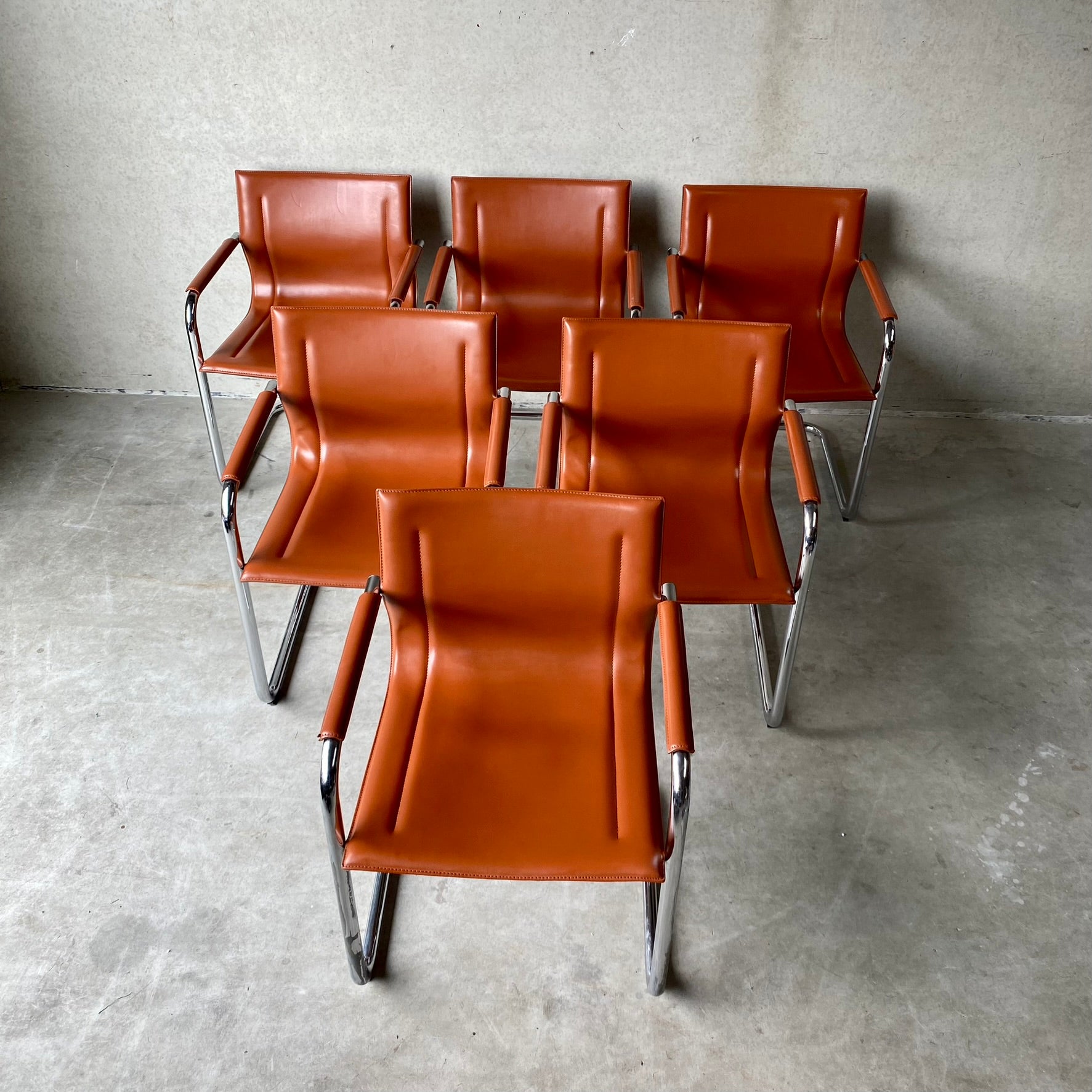 Matteo Grassi "Mg15" Cognac Leather Dining Chairs by Mart Stam, Italy 1980