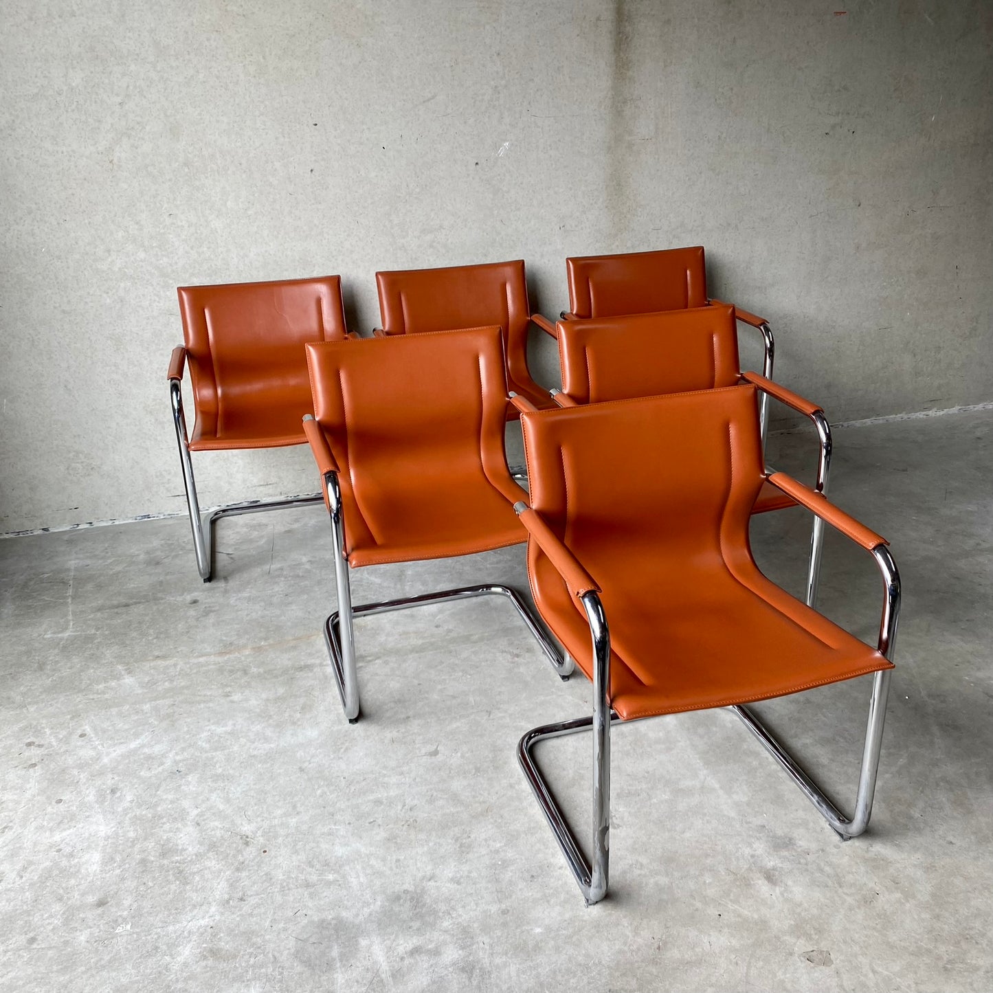 Matteo Grassi "Mg15" Cognac Leather Dining Chairs by Mart Stam, Italy 1980