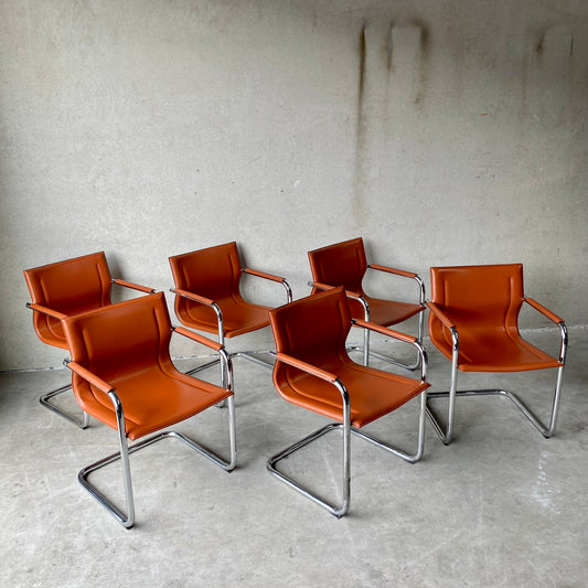 Matteo Grassi "Mg15" Cognac Leather Dining Chairs by Mart Stam, Italy 1980