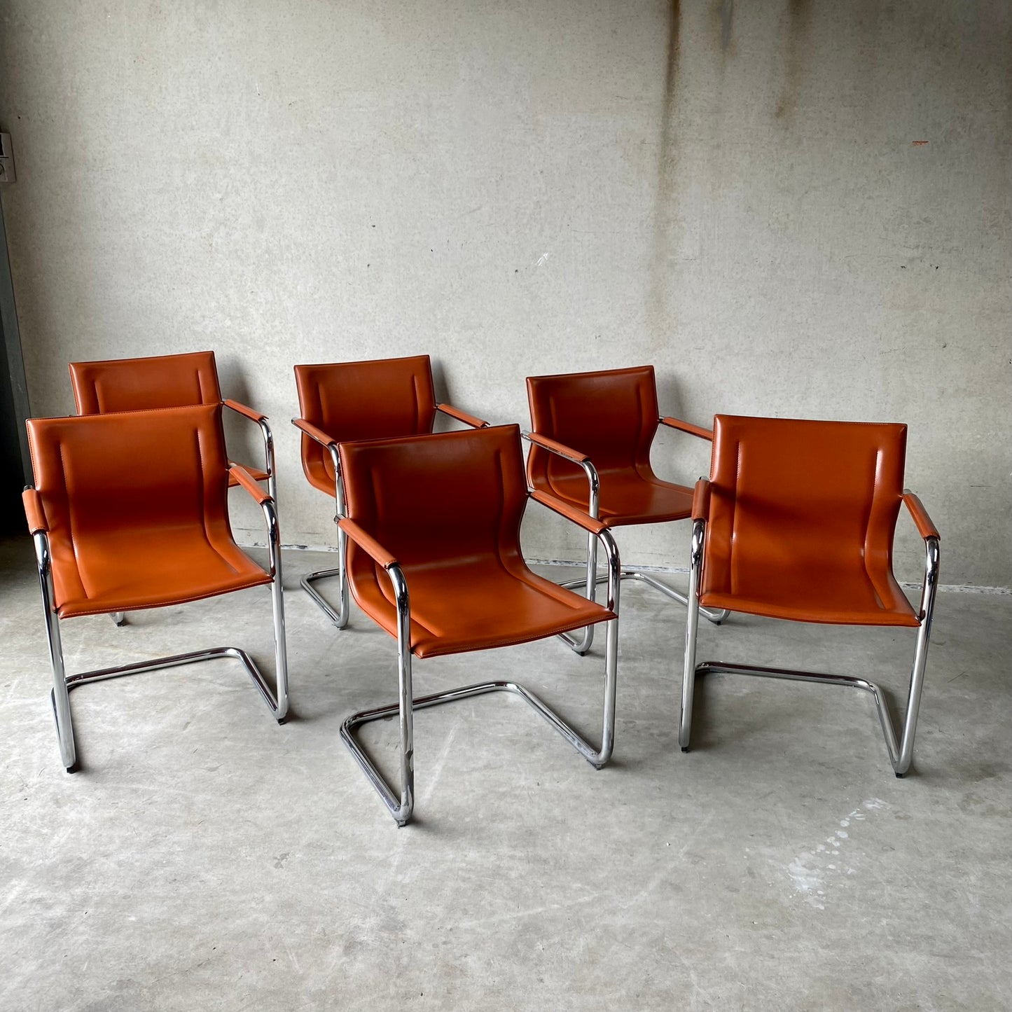 Matteo Grassi "Mg15" Cognac Leather Dining Chairs by Mart Stam, Italy 1980