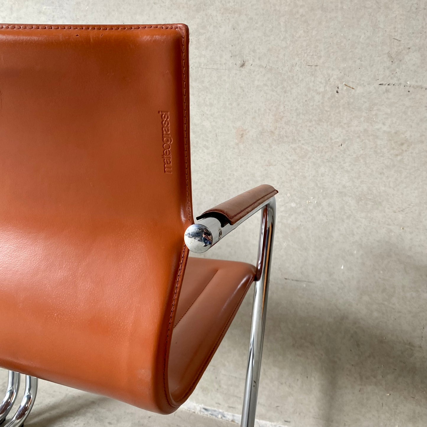 Matteo Grassi "Mg15" Cognac Leather Dining Chairs by Mart Stam, Italy 1980