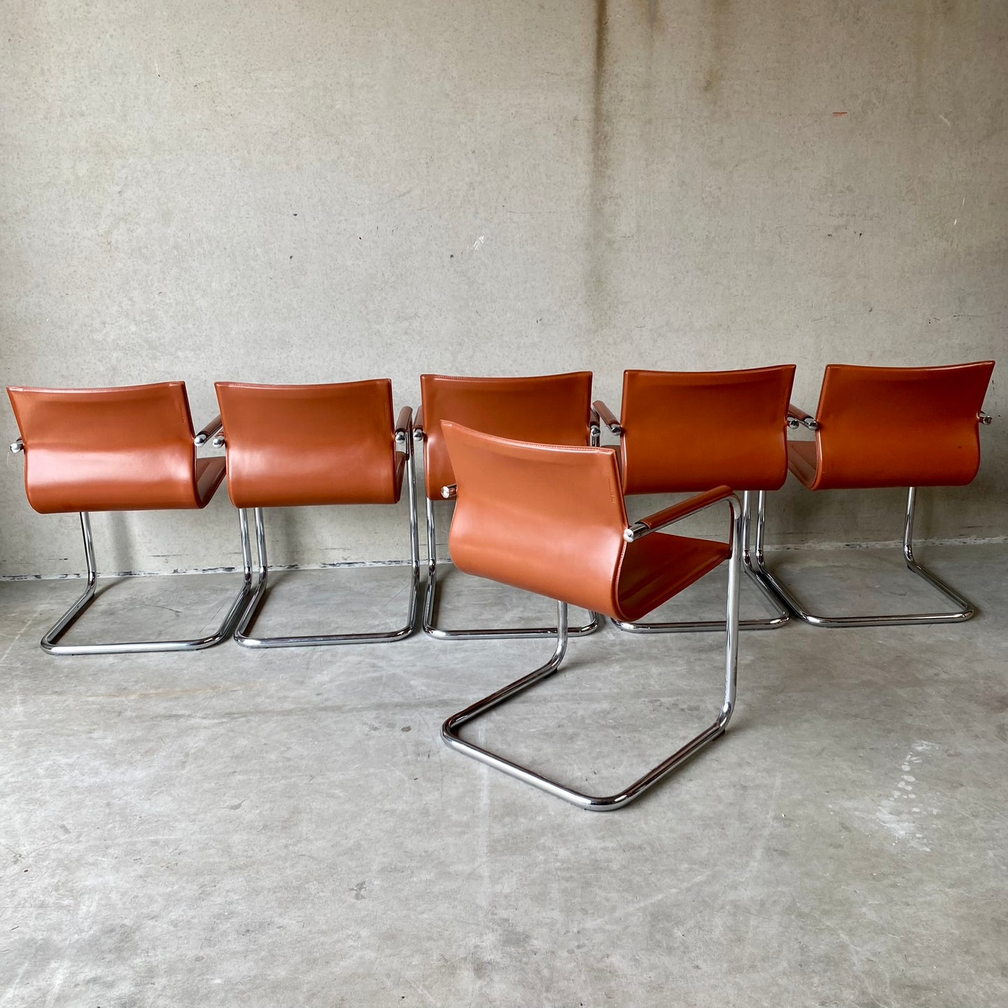 Matteo Grassi "Mg15" Cognac Leather Dining Chairs by Mart Stam, Italy 1980