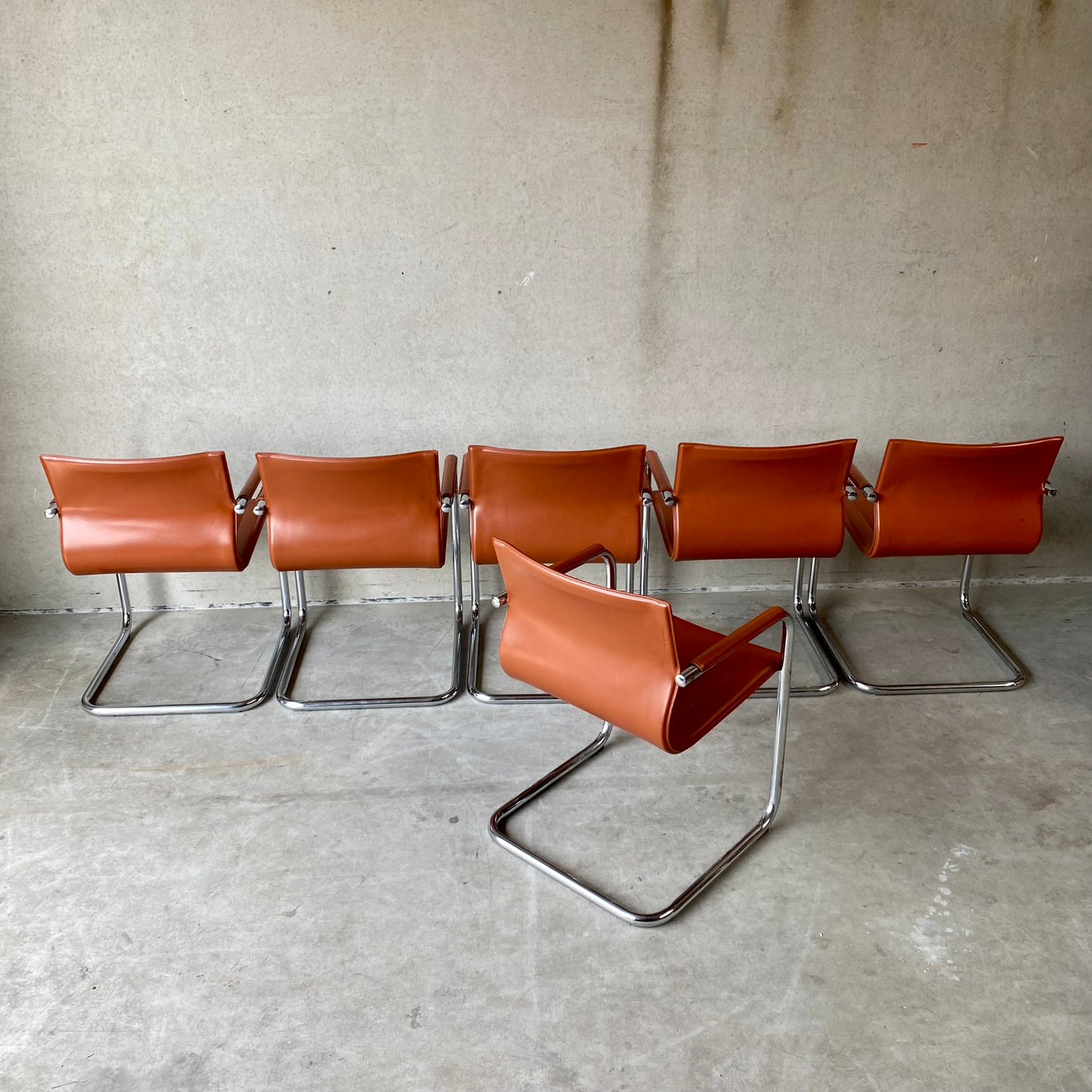 Matteo Grassi "Mg15" Cognac Leather Dining Chairs by Mart Stam, Italy 1980