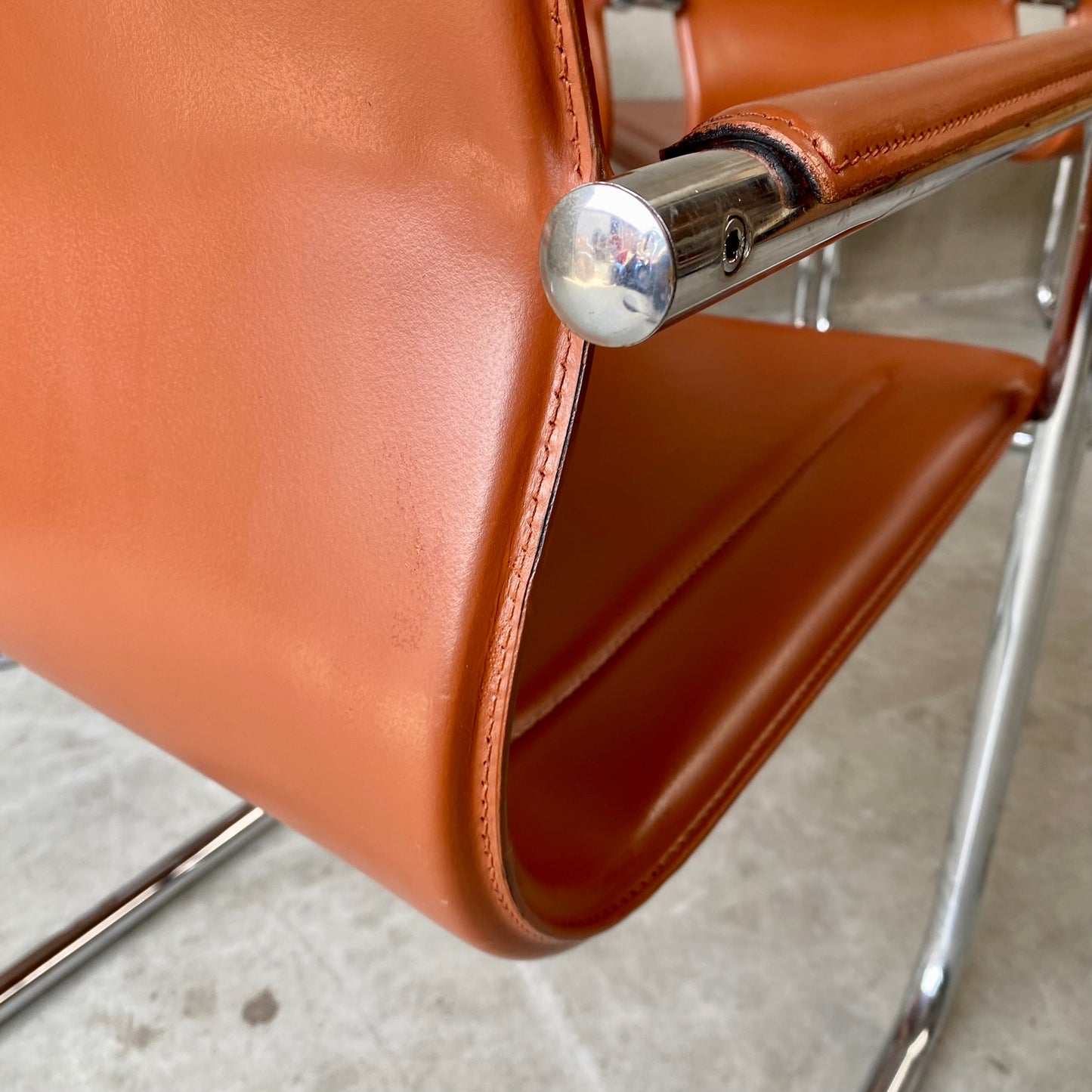 Matteo Grassi "Mg15" Cognac Leather Dining Chairs by Mart Stam, Italy 1980