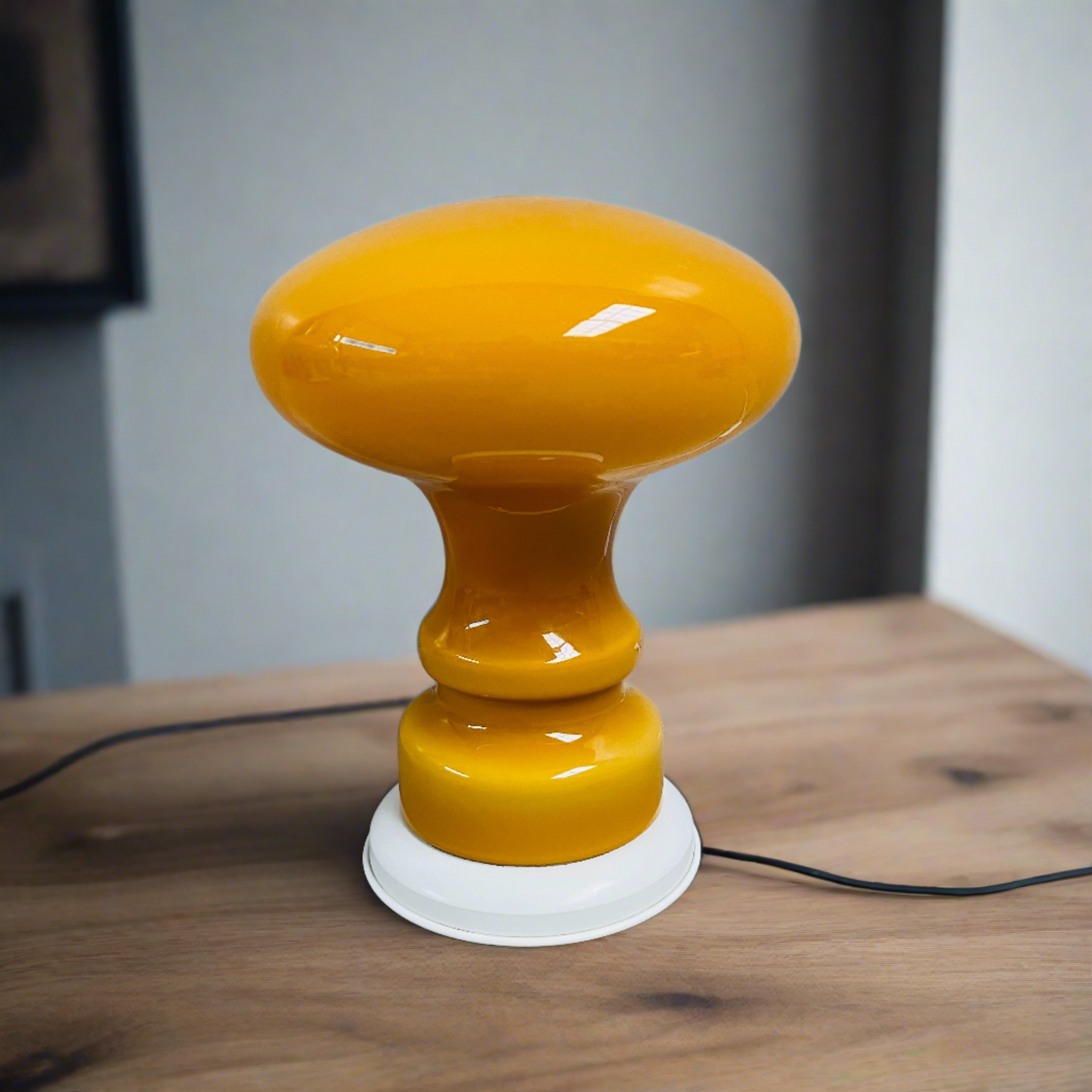 Lampe de table champignon en verre de Murano orange atomique, Italie 1970