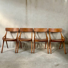 Load image into Gallery viewer, Set of 4 Rustic Oak Arne Hovmand Olsen Dining Chairs for Mogens Kold Mobelfabrik, Denmark 1950

