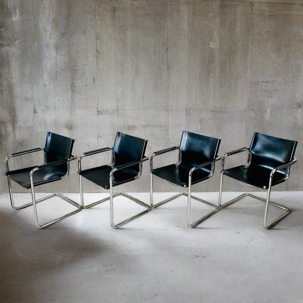50 X Leather Cantilever Dining Chairs by Mart Stam for Matteo Grassi, Italy 1970