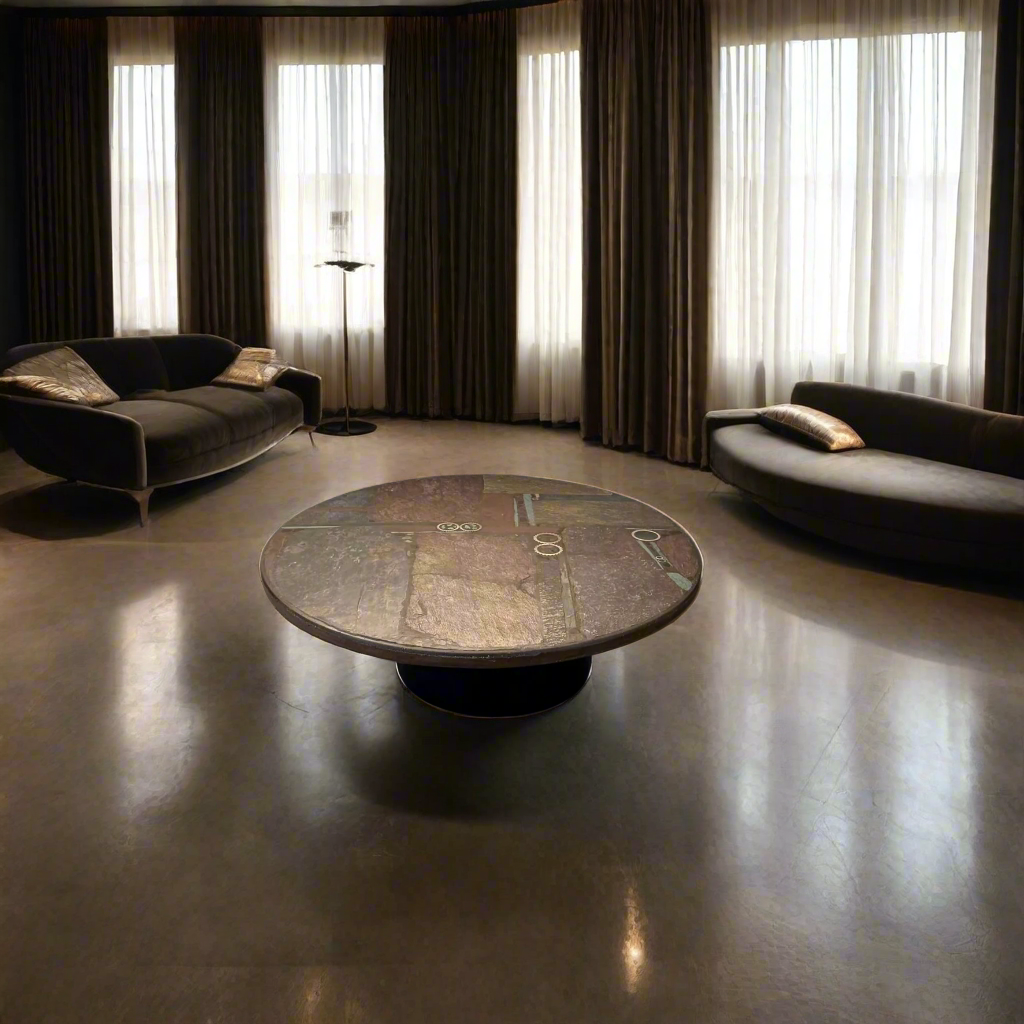 Table basse ronde en ardoise de style brutaliste, œuvre du sculpteur Paul Kingma, Pays-Bas, 1982