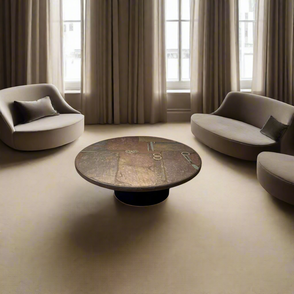 Table basse ronde en ardoise de style brutaliste, œuvre du sculpteur Paul Kingma, Pays-Bas, 1982