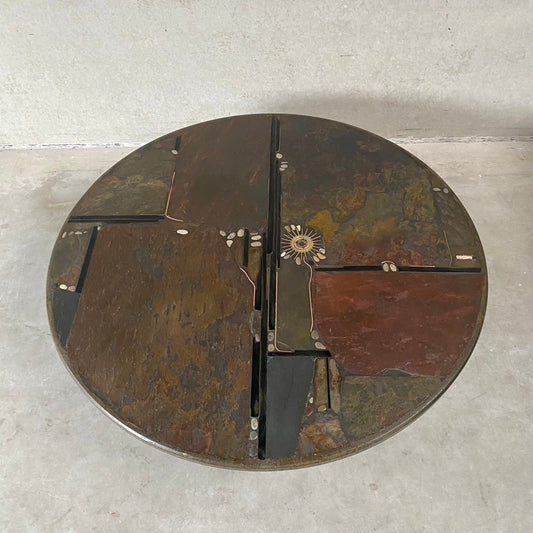 Table basse ronde brutaliste du sculpteur Paul Kingma, Pays-Bas, 1985