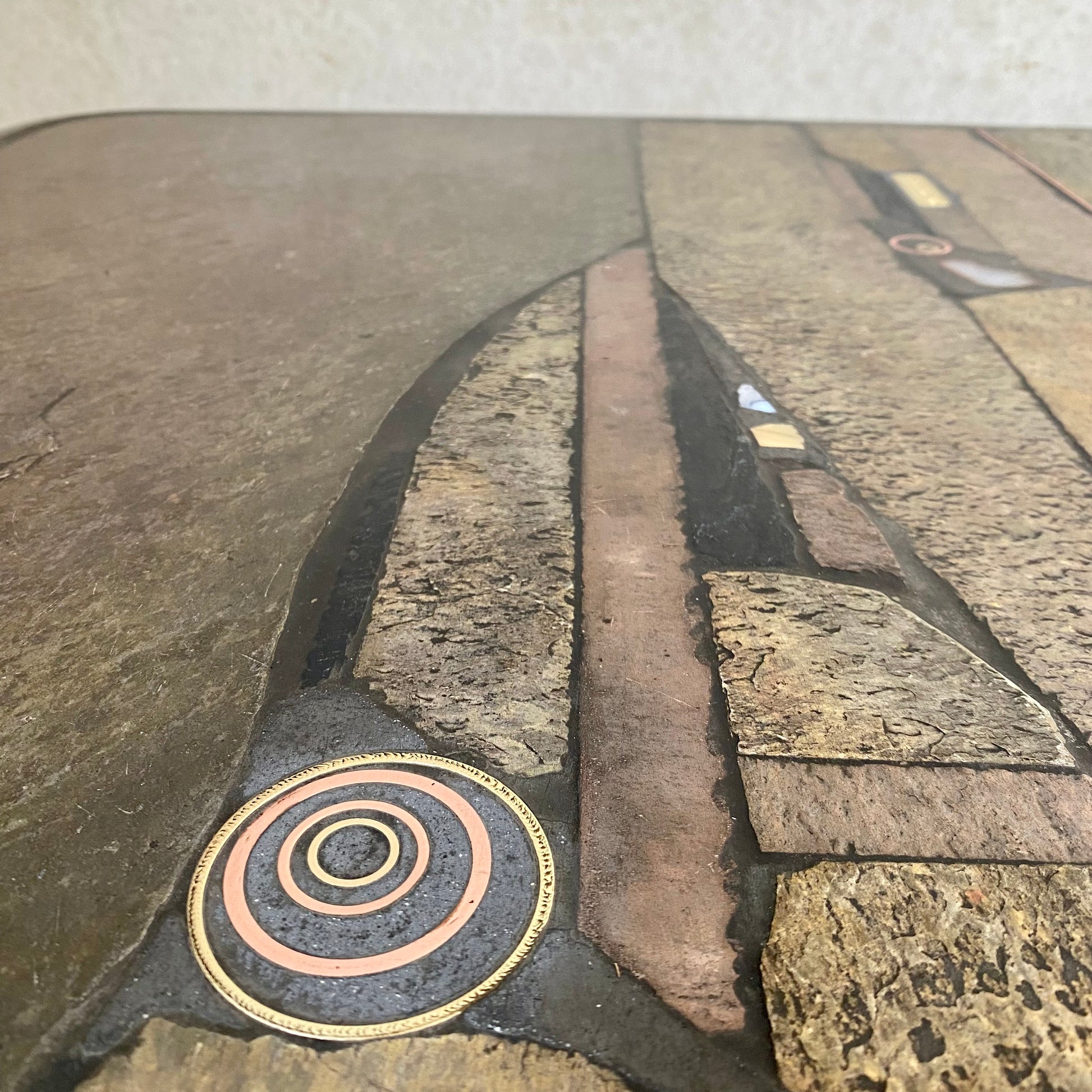Brutalist Slate Stone Brass Coffee Table by Studio Stam, 1980