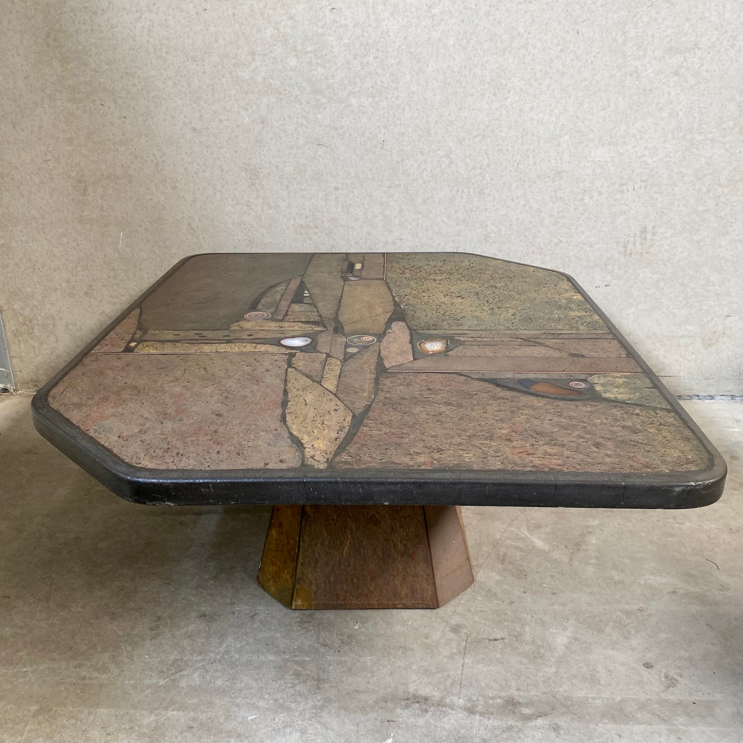 Brutalist Slate Stone Brass Coffee Table by Studio Stam, 1980