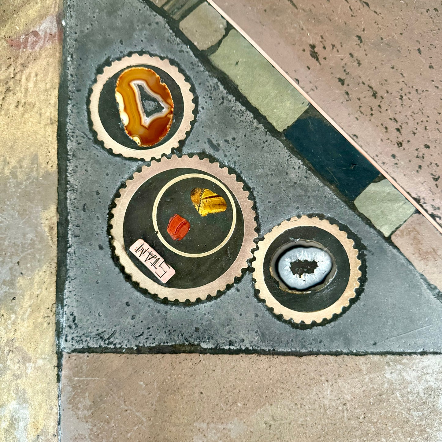 Brutalist Slate Stone Brass Coffee Table by Studio Stam 1980