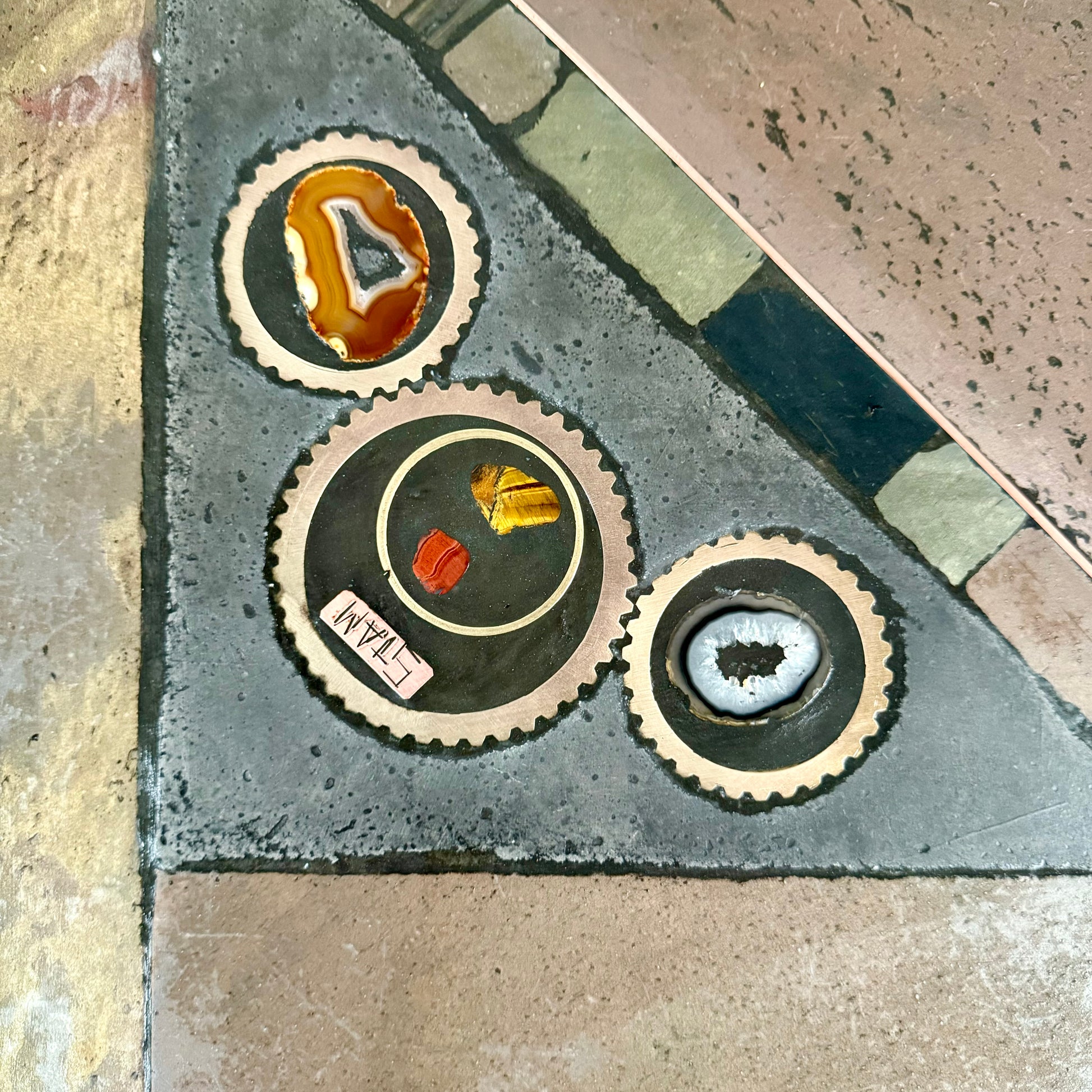 Brutalist Slate Stone Brass Coffee Table by Studio Stam 1980