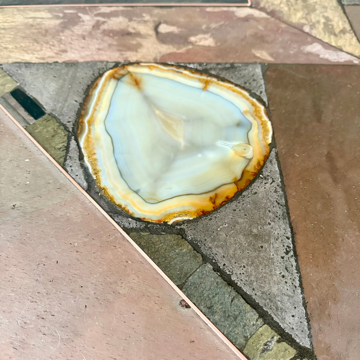 Brutalist Slate Stone Brass Coffee Table by Studio Stam 1980