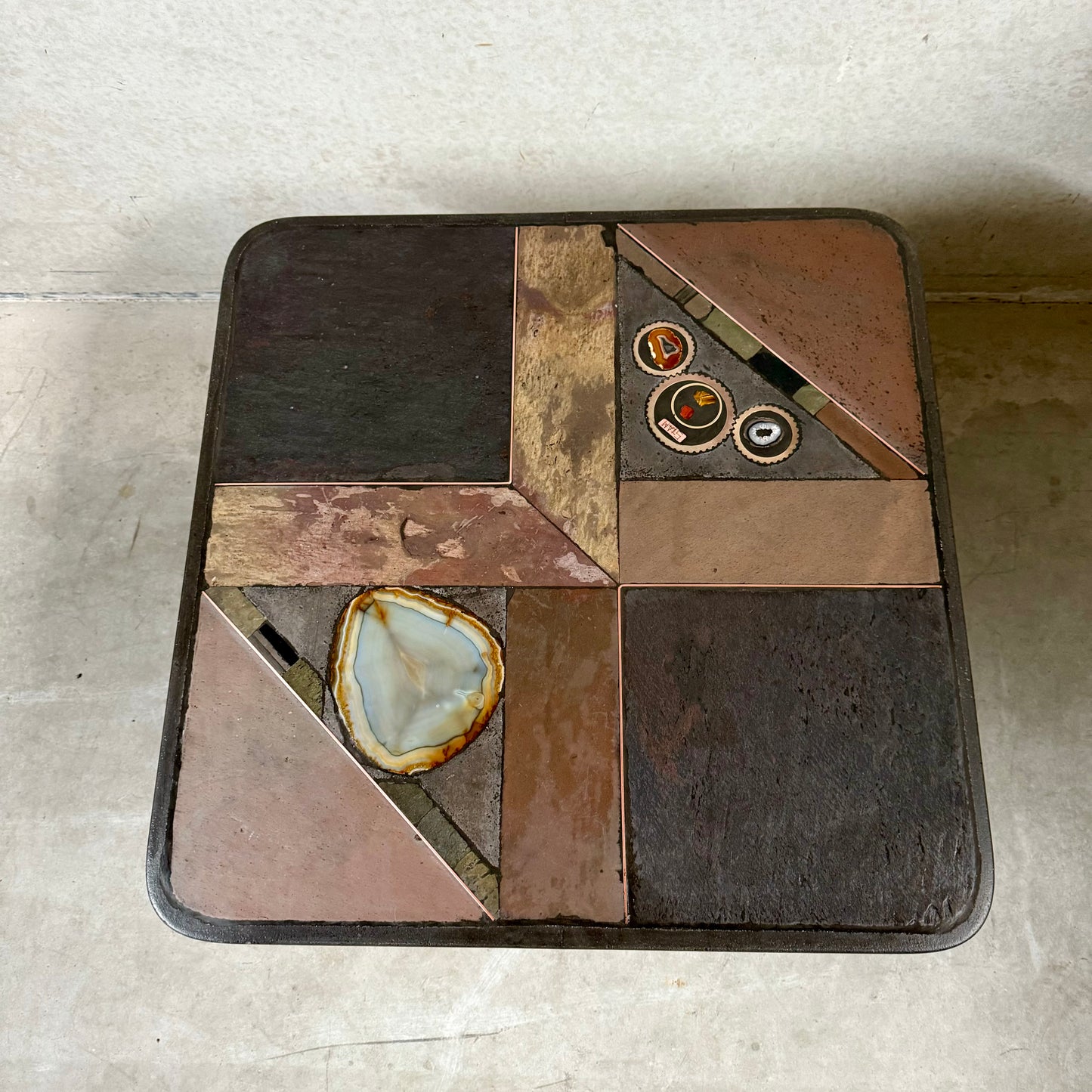 Brutalist Slate Stone Brass Coffee Table by Studio Stam 1980