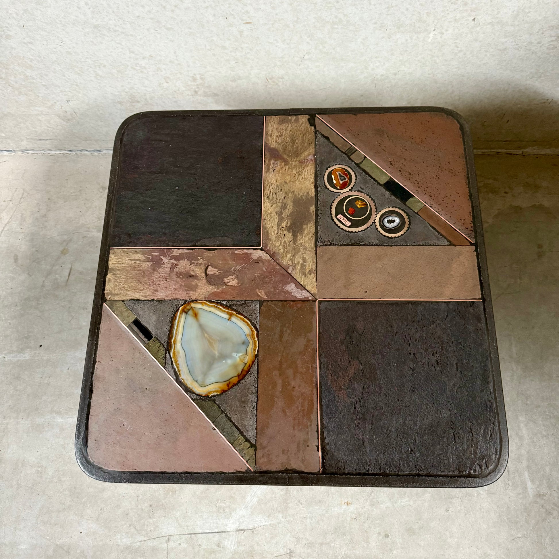 Brutalist Slate Stone Brass Coffee Table by Studio Stam 1980