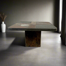 Load image into Gallery viewer, Brutalist Slate Stone Brass Coffee Table by Studio Stam 1980
