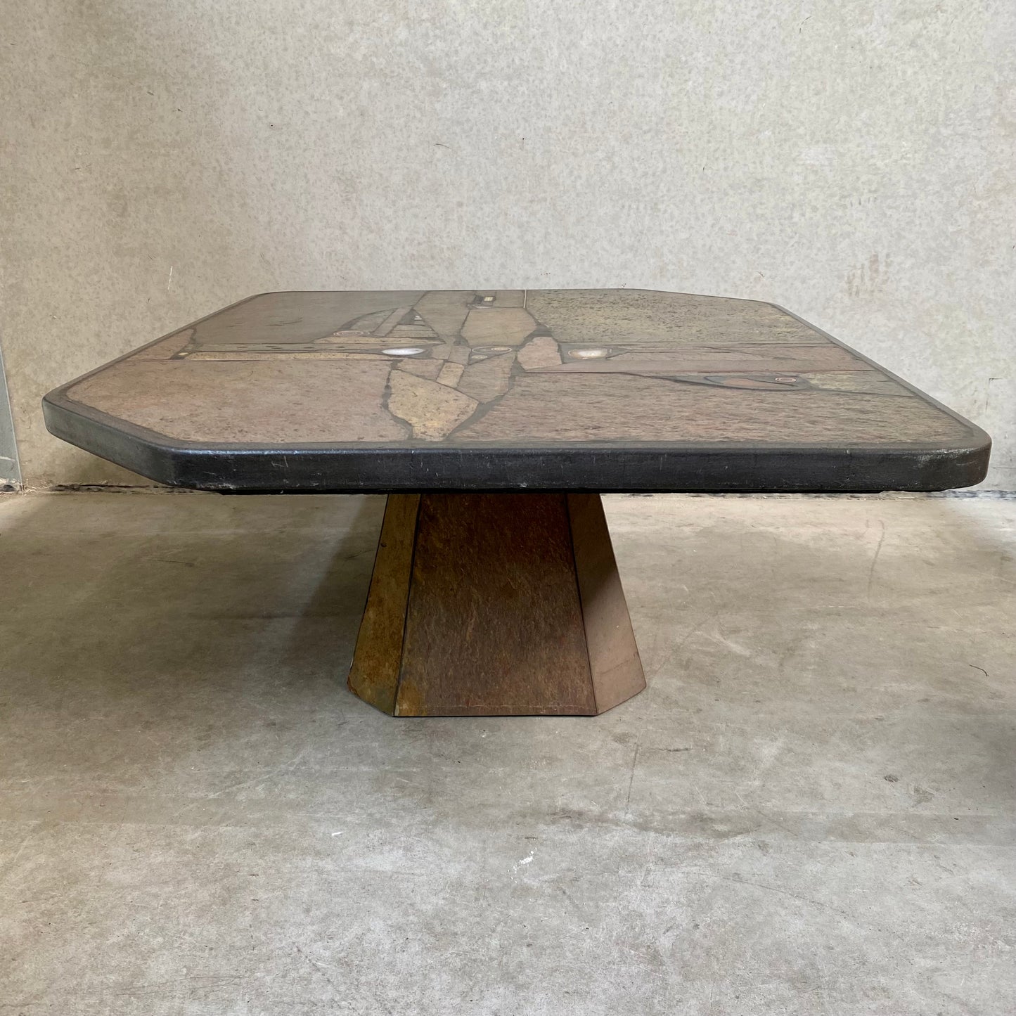 Brutalist Slate Stone Brass Coffee Table by Studio Stam, 1980