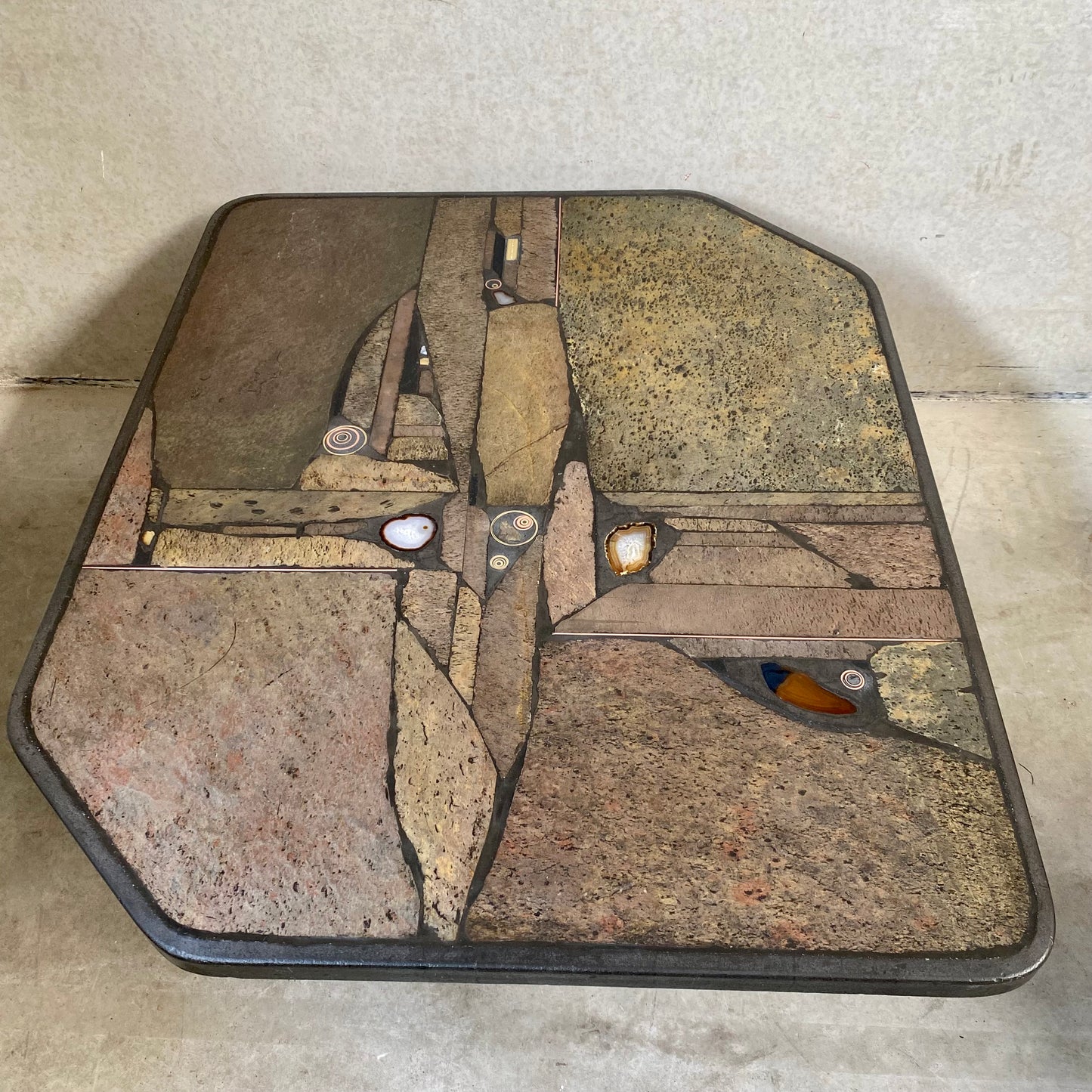 Brutalist Slate Stone Brass Coffee Table by Studio Stam, 1980