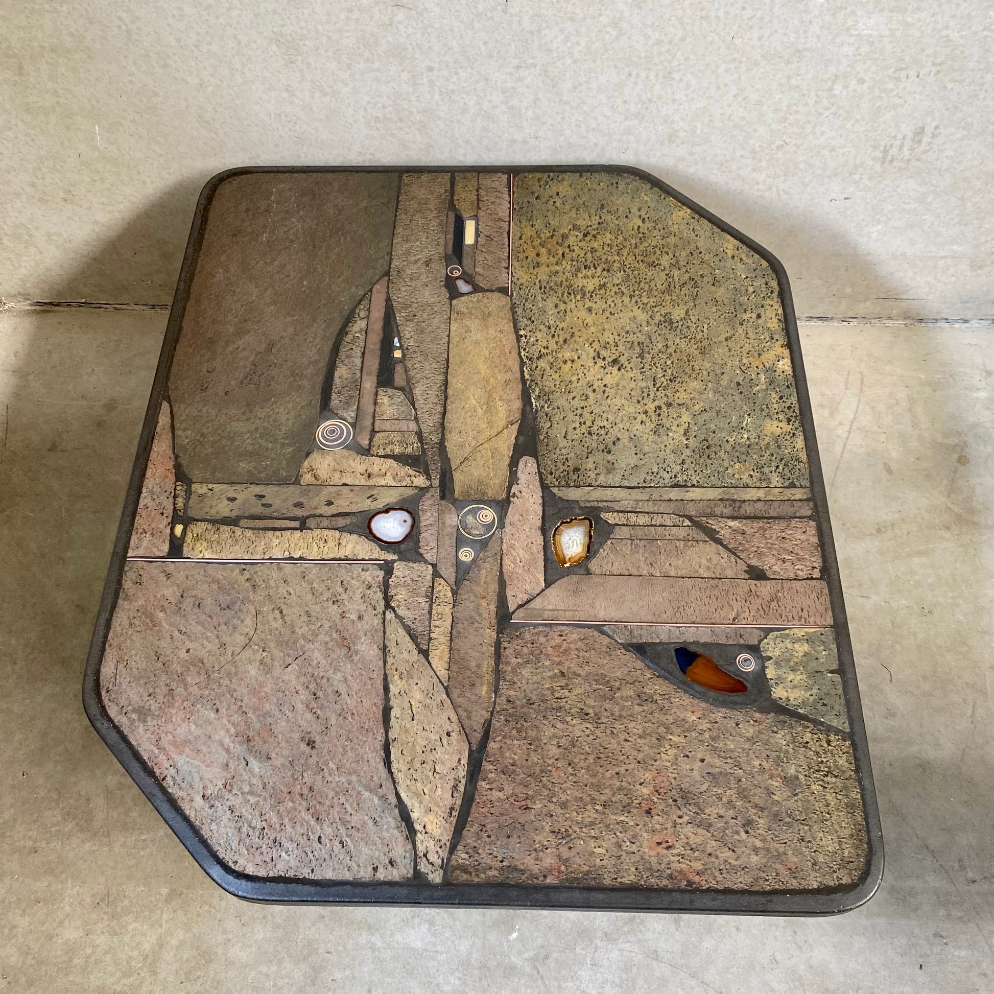 Brutalist Slate Stone Brass Coffee Table by Studio Stam, 1980