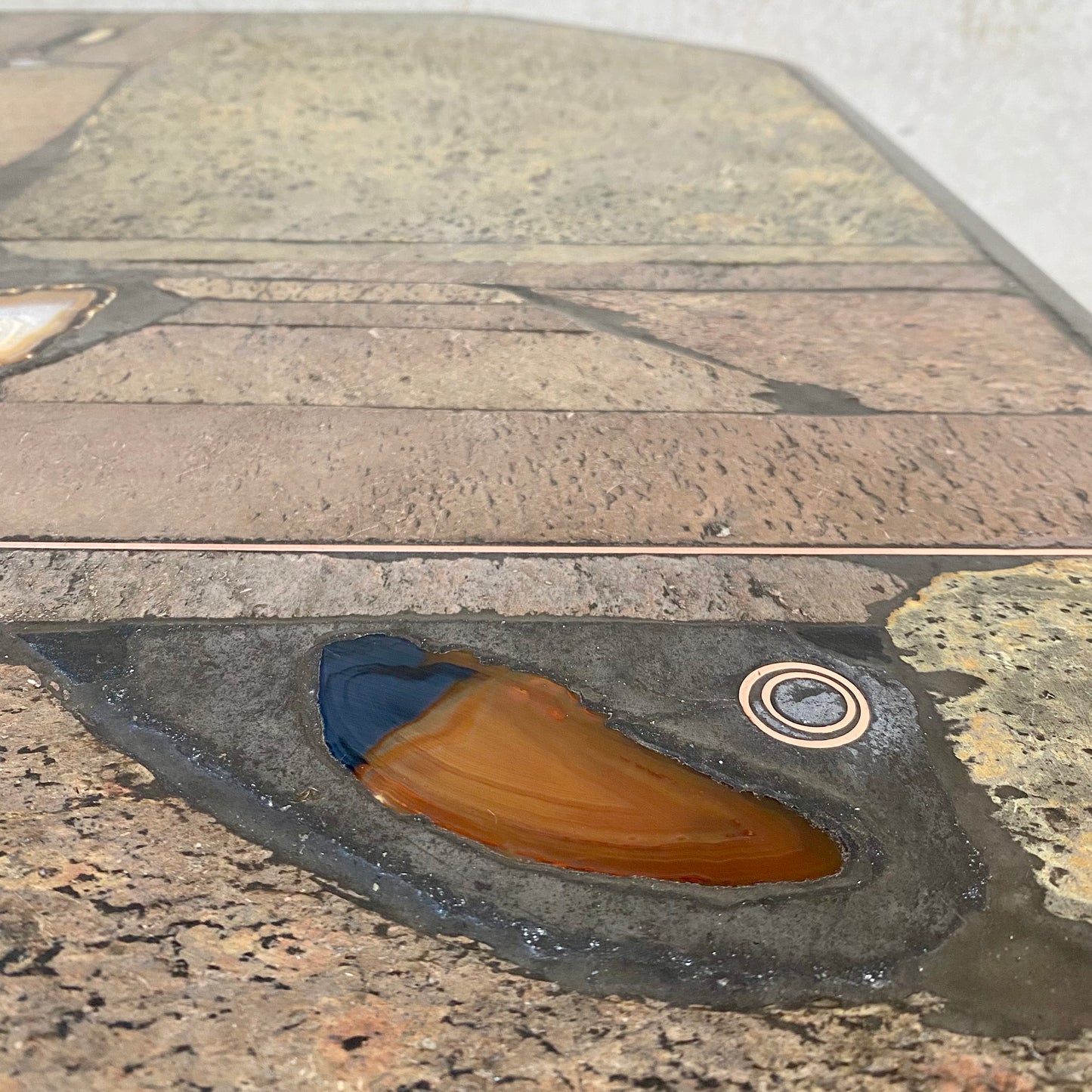 Brutalist Slate Stone Brass Coffee Table by Studio Stam, 1980