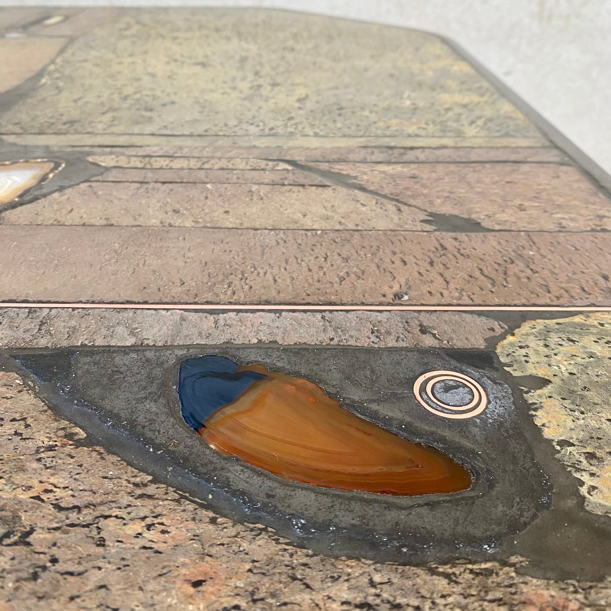 Brutalist Slate Stone Brass Coffee Table by Studio Stam, 1980