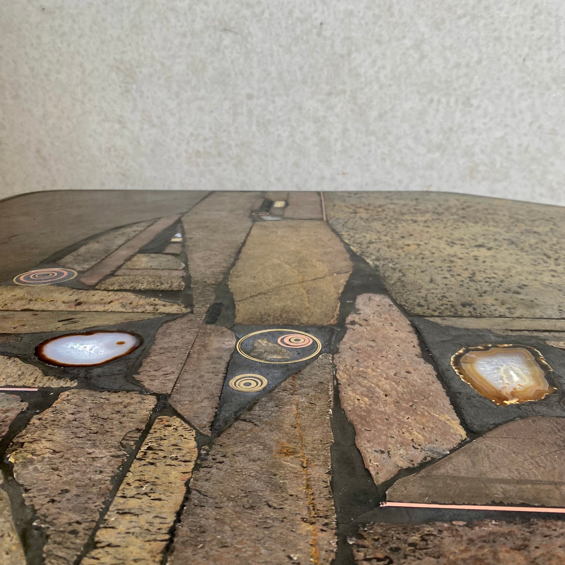 Brutalist Slate Stone Brass Coffee Table by Studio Stam, 1980