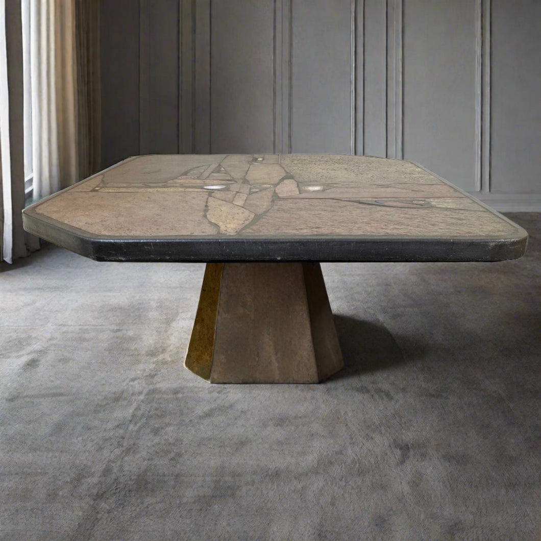 Brutalist Slate Stone Brass Coffee Table by Studio Stam, 1980