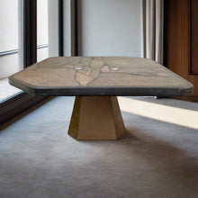 Load image into Gallery viewer, Brutalist Slate Stone Brass Coffee Table by Studio Stam, 1980
