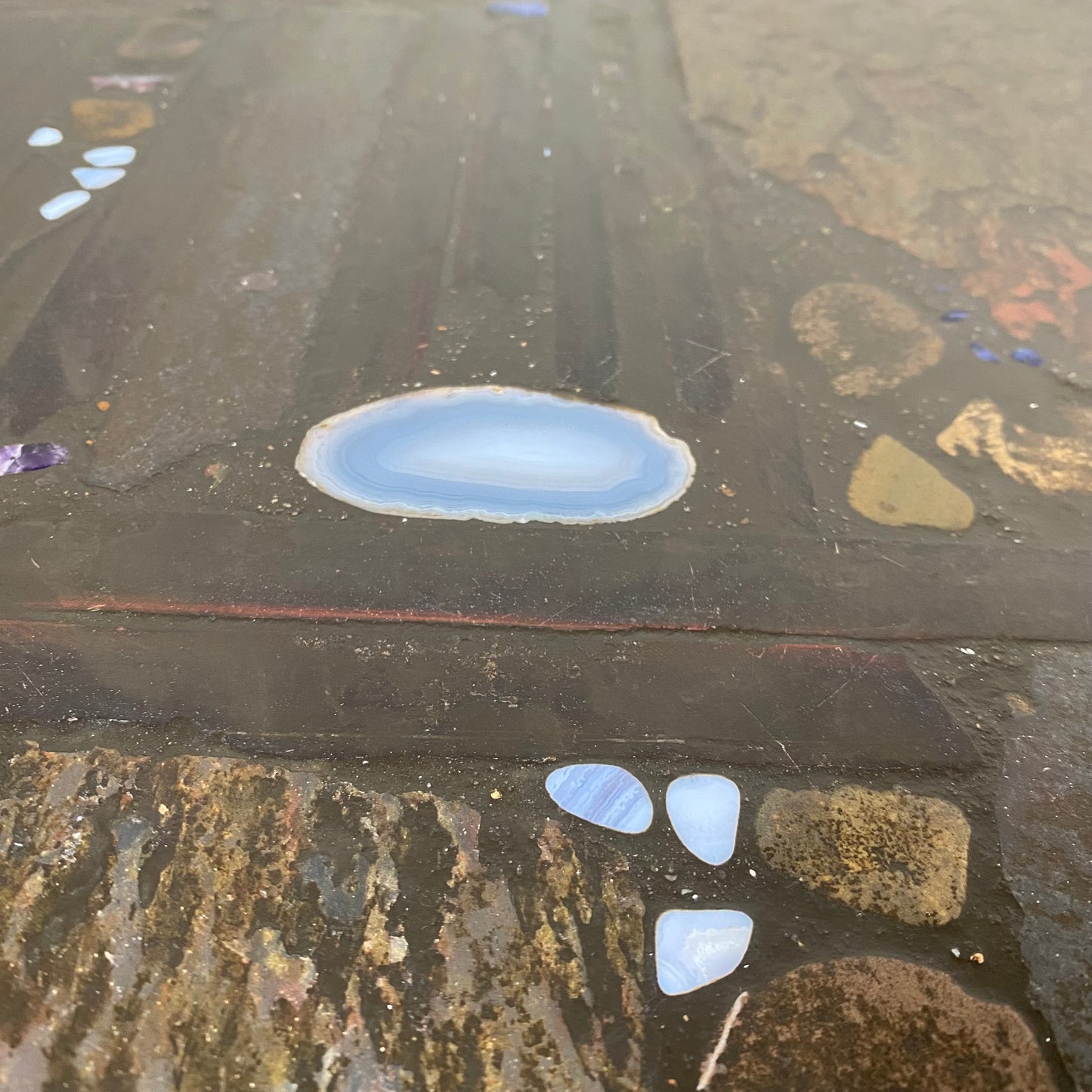 Table de salle à manger ronde de style brutaliste avec piètement en agate et fonte, par Paul Kingma, 1980