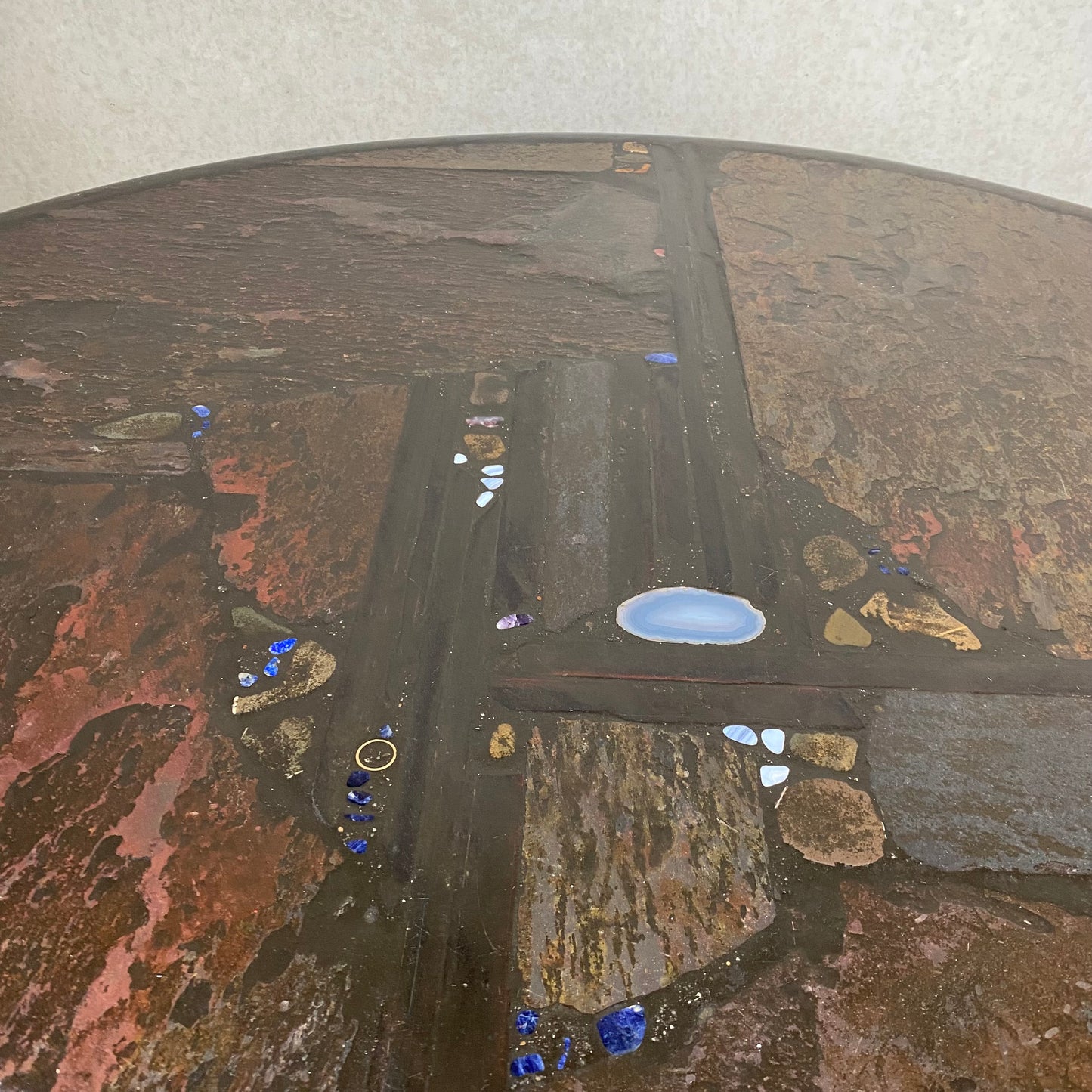 Table de salle à manger ronde de style brutaliste avec piètement en agate et fonte, par Paul Kingma, 1980