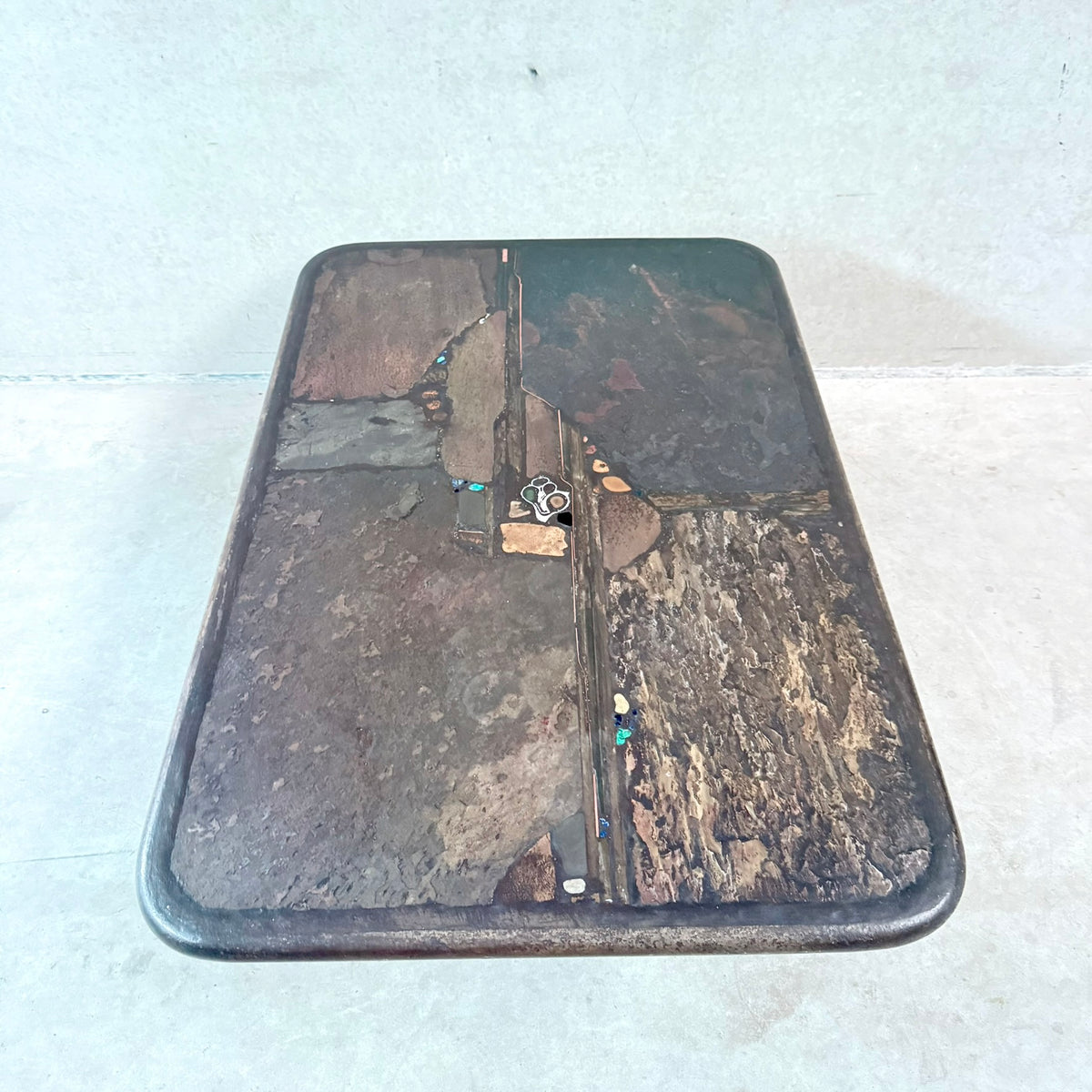 Brutalist Hand-Made Rectangular Slate Stone Coffee Table by Paul Kingma 1990