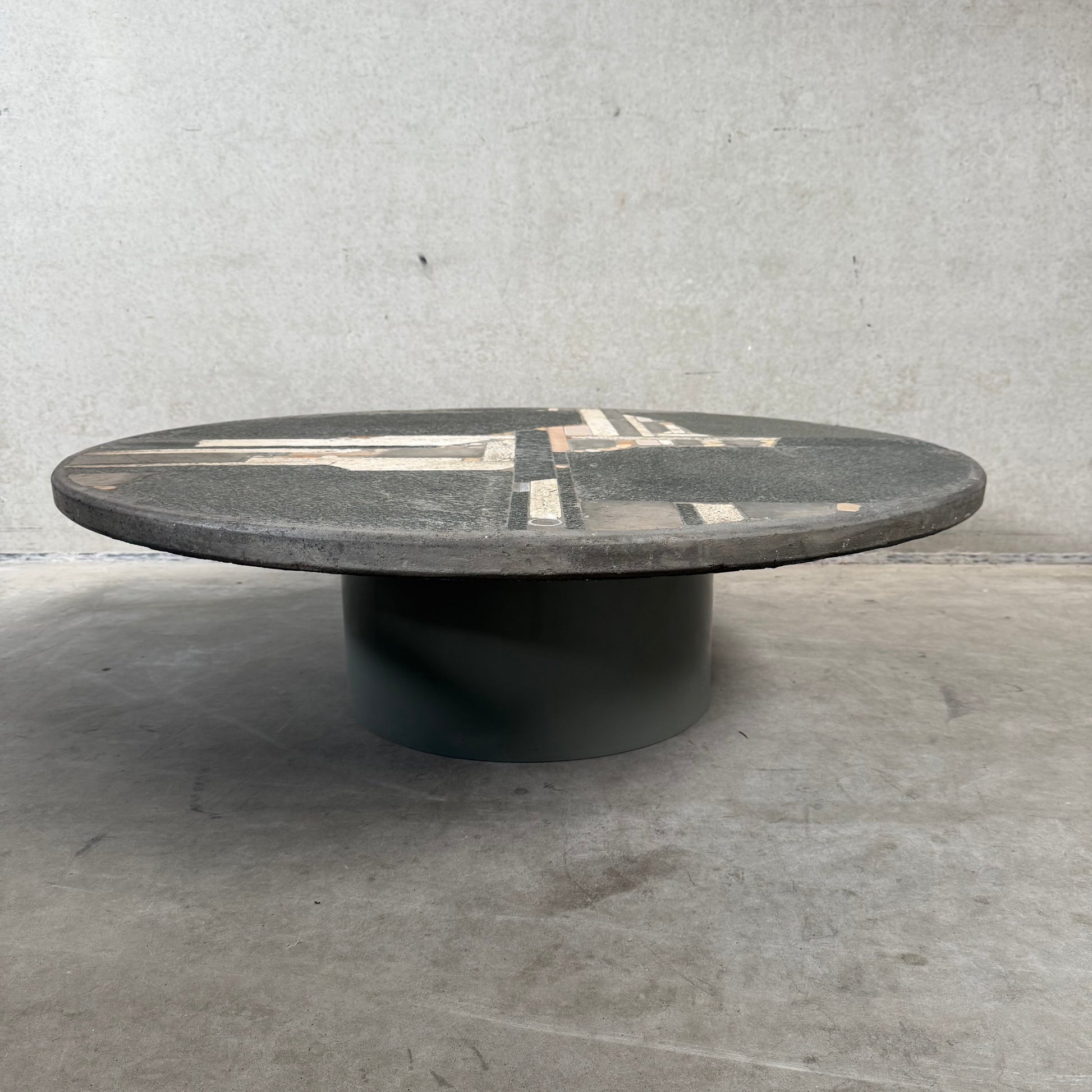 Brutalist Slate Stone Round Coffee Table By Sculptor Paul Kingma