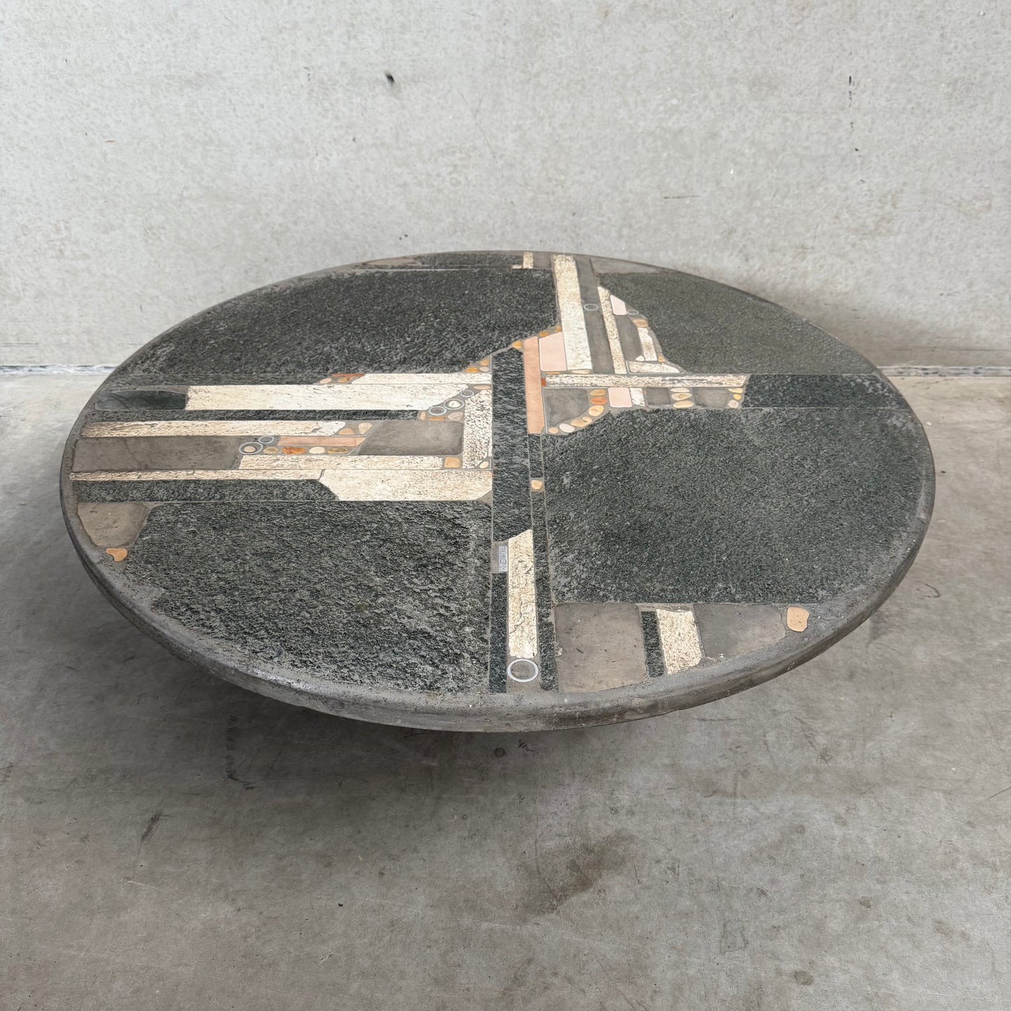 Brutalist Slate Stone Round Coffee Table By Sculptor Paul Kingma
